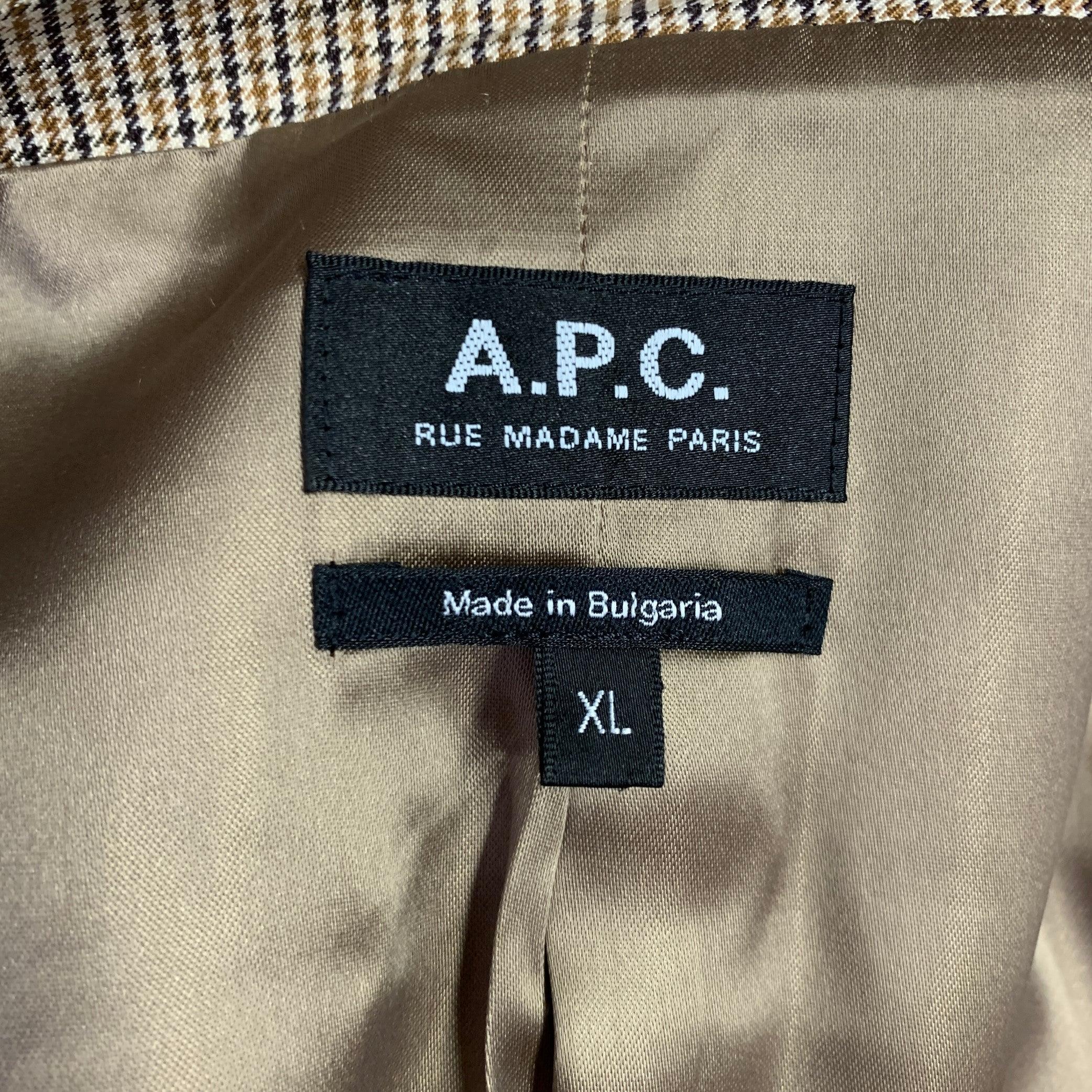 A.P.C. Taglia XL Cappotto in cotone e poliestere a quadri marrone Tan. in vendita 1