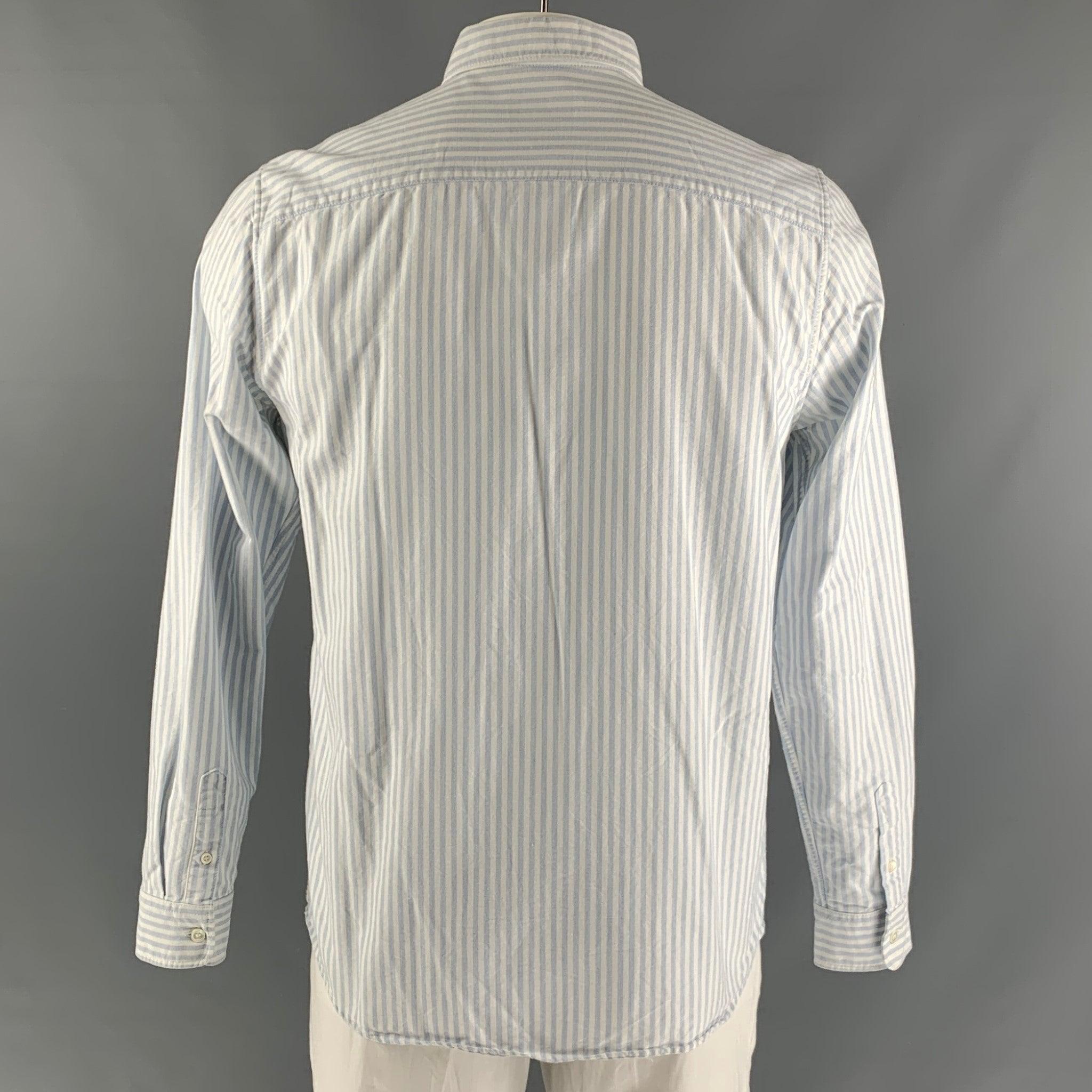 A.P.C. Size XL White Light Blue Stripe Cotton Button Down Long Sleeve Shirt In Good Condition For Sale In San Francisco, CA