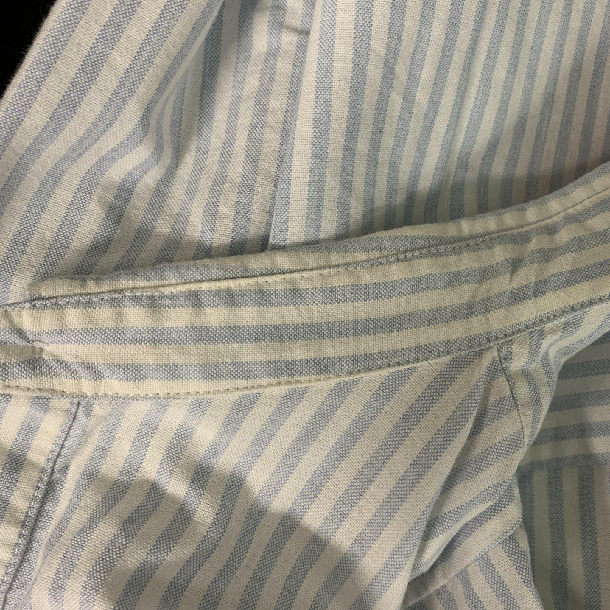 A.P.C. Size XL White Light Blue Stripe Cotton Button Down Long Sleeve Shirt For Sale 1