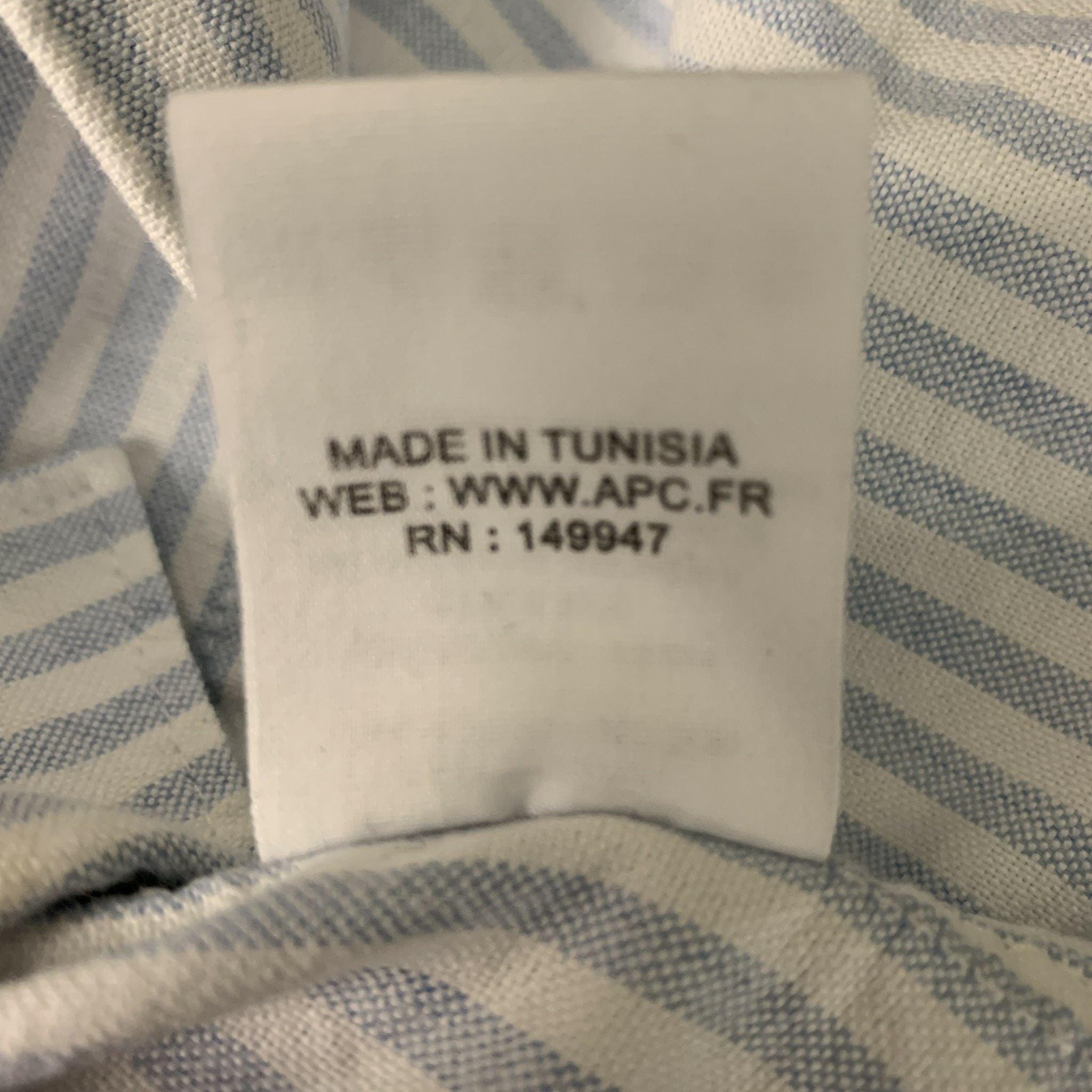 A.P.A. Taglia XL Camicia a maniche lunghe in cotone a righe bianche e azzurre C.A. Long in vendita 2