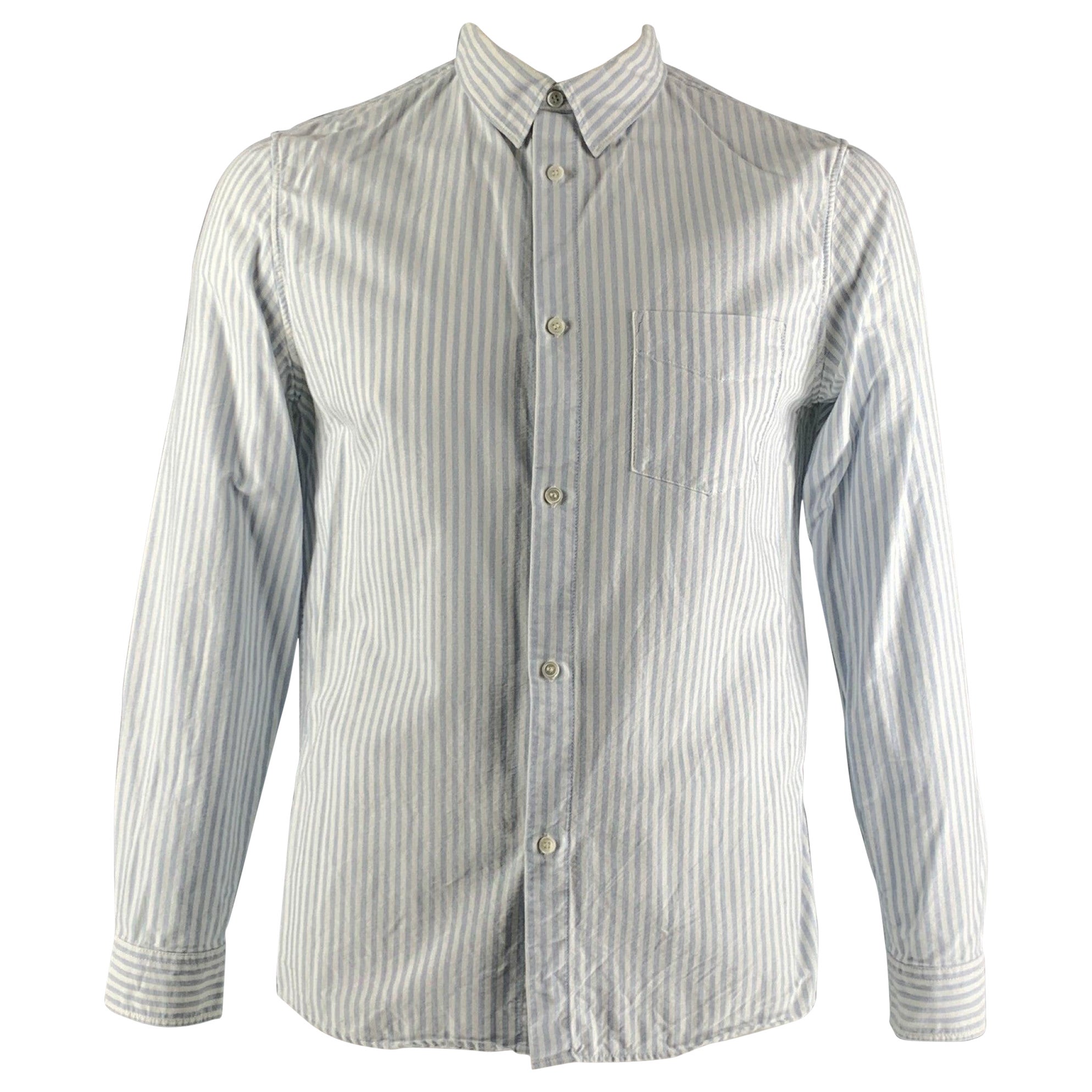 A.P.C. Größe XL Weiß Hellblau gestreift Baumwolle Button Down Langarmhemd