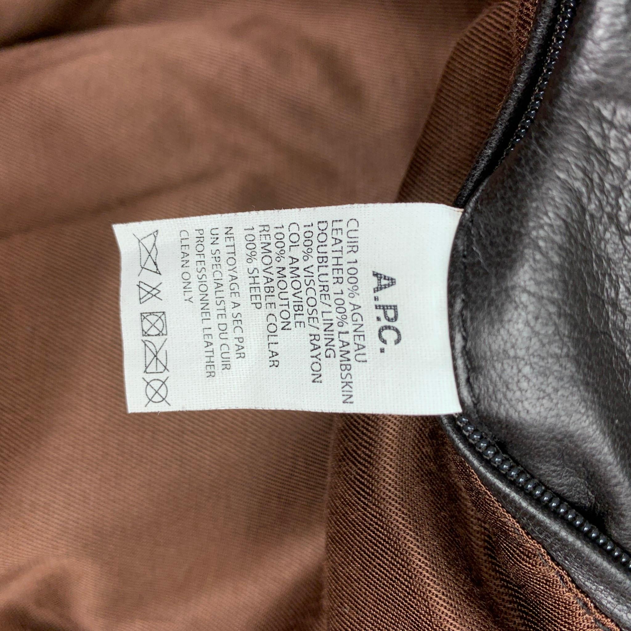 Black A.P.C Size XS Brown Leather Detachable Collar Biker Jacket