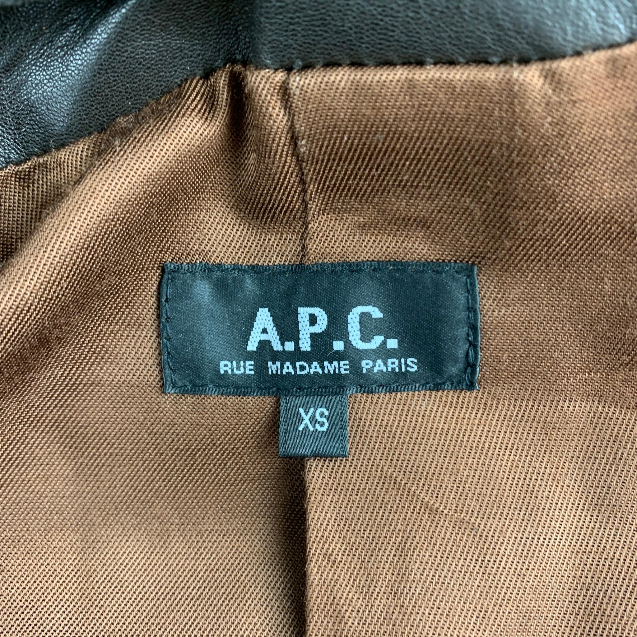 A.P.C Size XS Brown Leather Detachable Collar Biker Jacket In Good Condition In San Francisco, CA