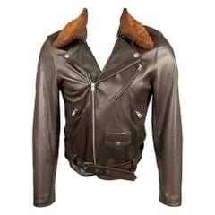 A.P.C Size XS Brown Leather Detachable Collar Biker Jacket