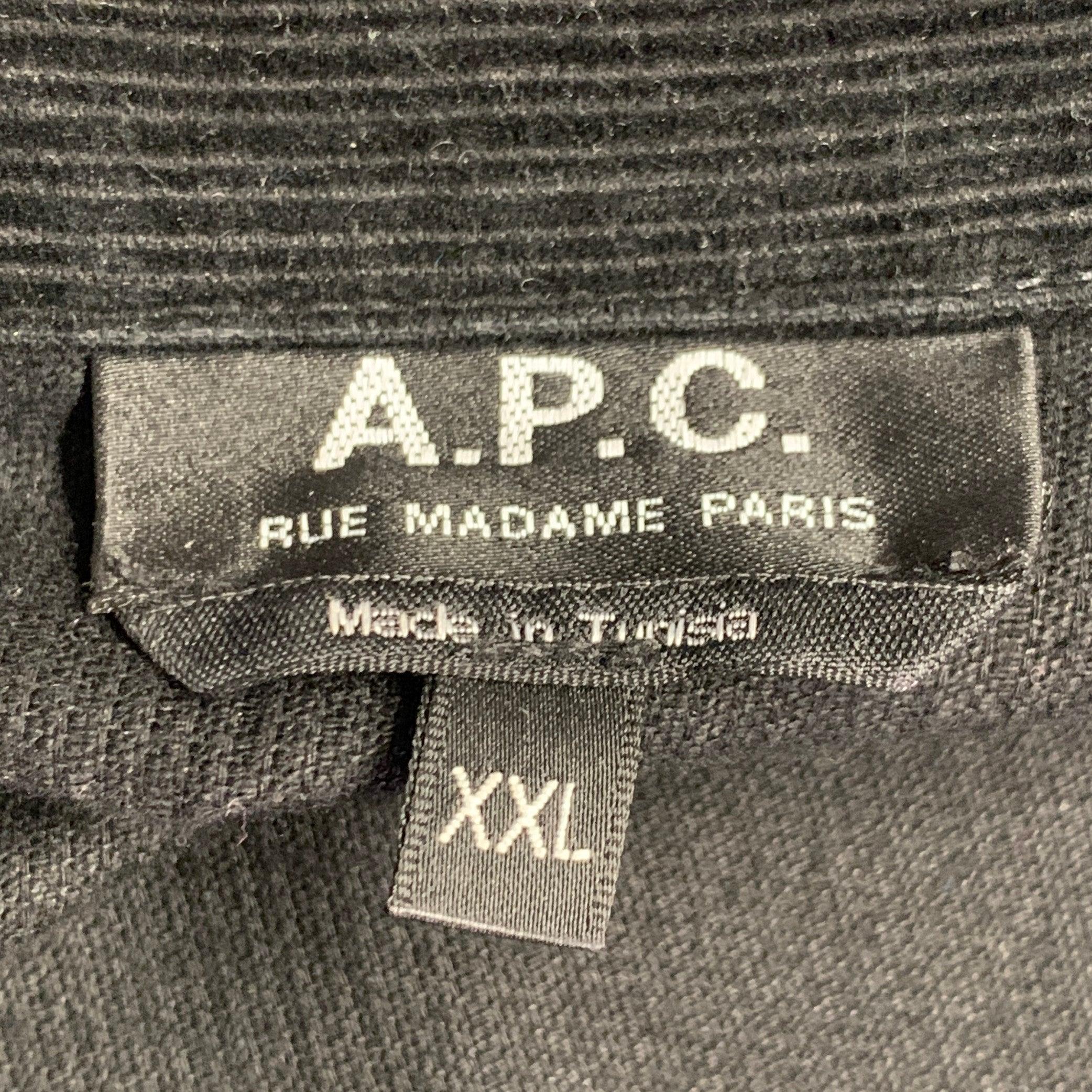 A.P.C. Size XXL Black Corduroy Cotton Two Pockets Long Sleeve Shirt For Sale 4