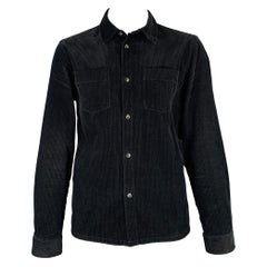 A.P.C. Size XXL Black Corduroy Cotton Two Pockets Long Sleeve Shirt