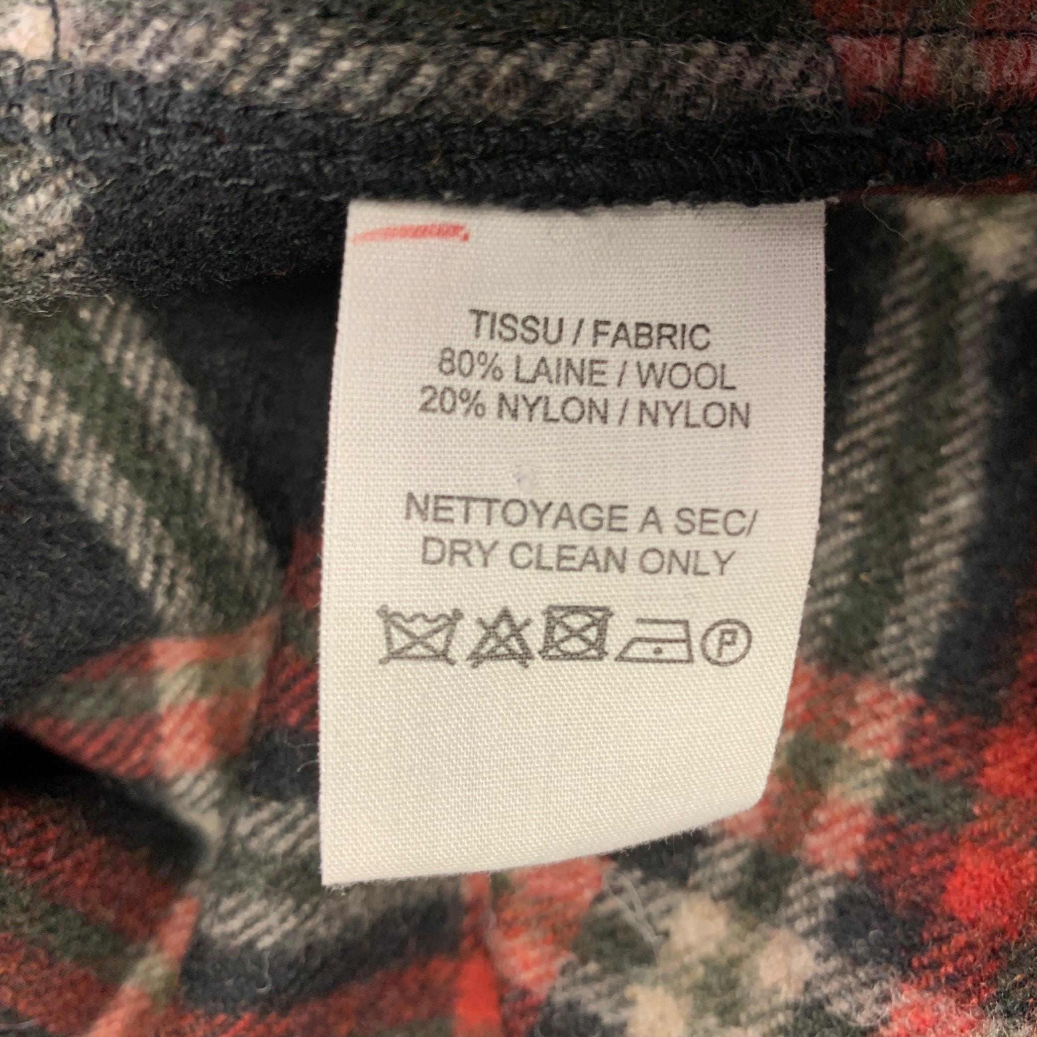 A.P.C. Size XXL Black Red Plaid Wool Blend One Pocket Long Sleeve Shirt For Sale 1