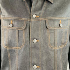 A.P.C. Größe XXL Blaue Trucker-Jacke aus gewachster Baumwolle mit Kontrastnähten