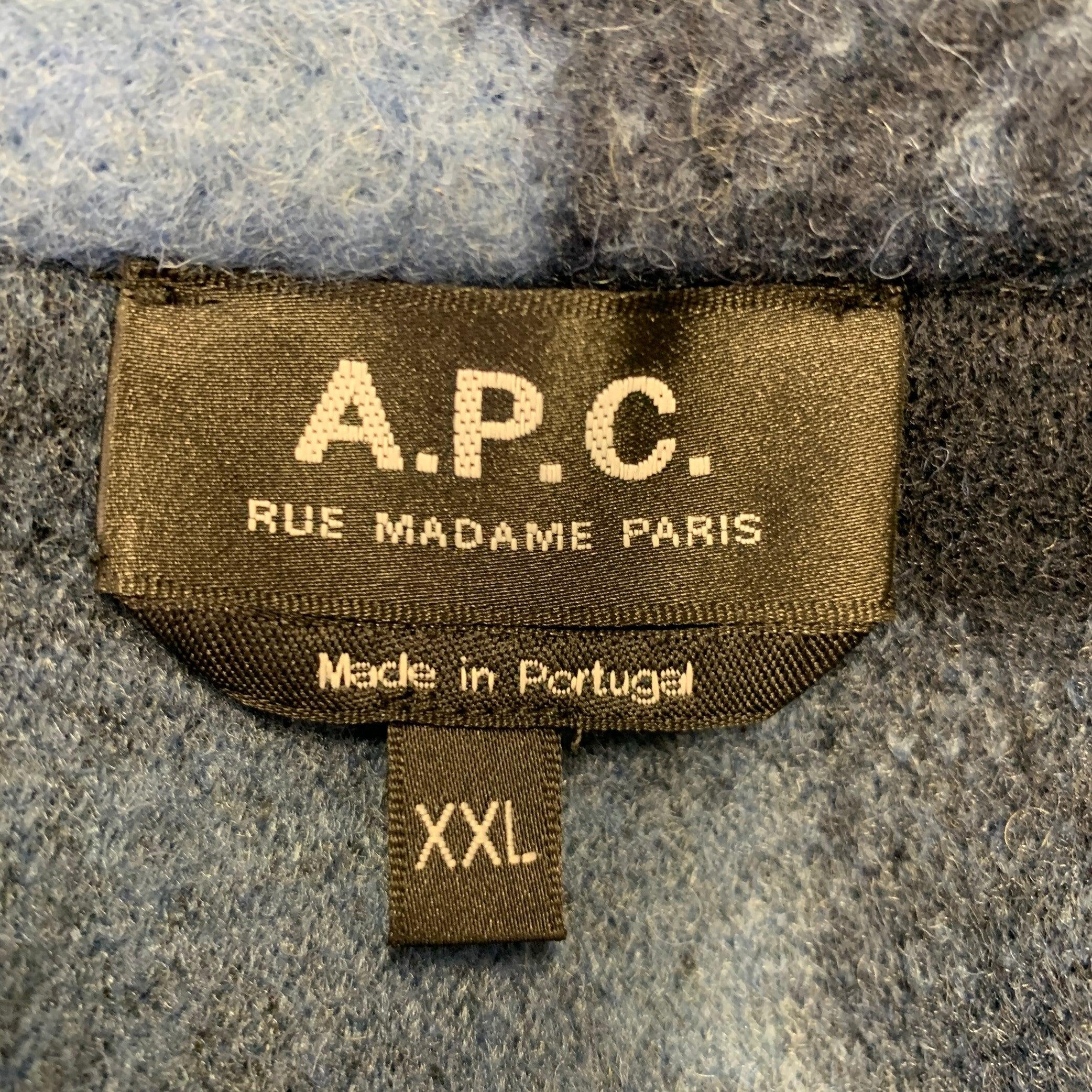 Men's A.P.C. Size XXL Navy Blue Plaid Polyester Wool Shirt Jacket For Sale
