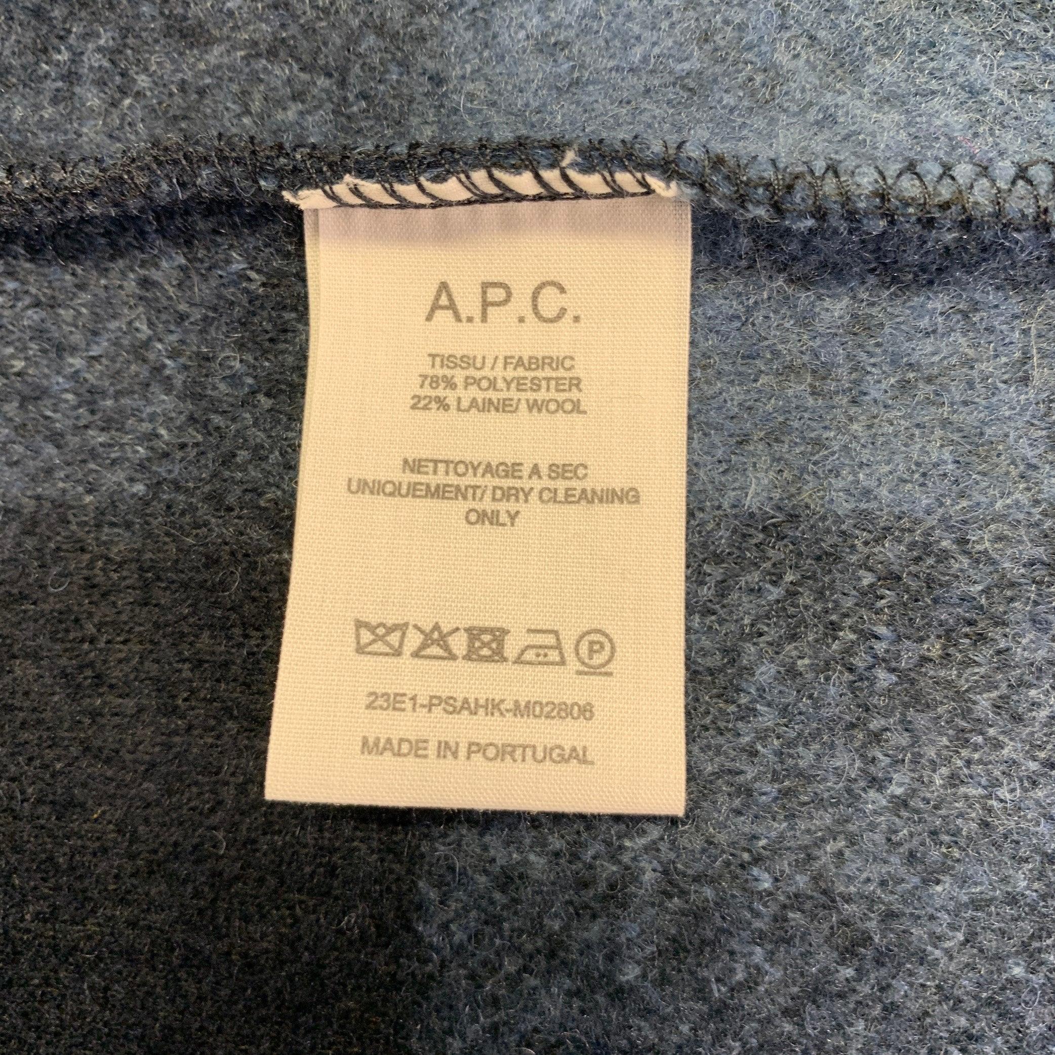 A.P.C. Size XXL Navy Blue Plaid Polyester Wool Shirt Jacket For Sale 1