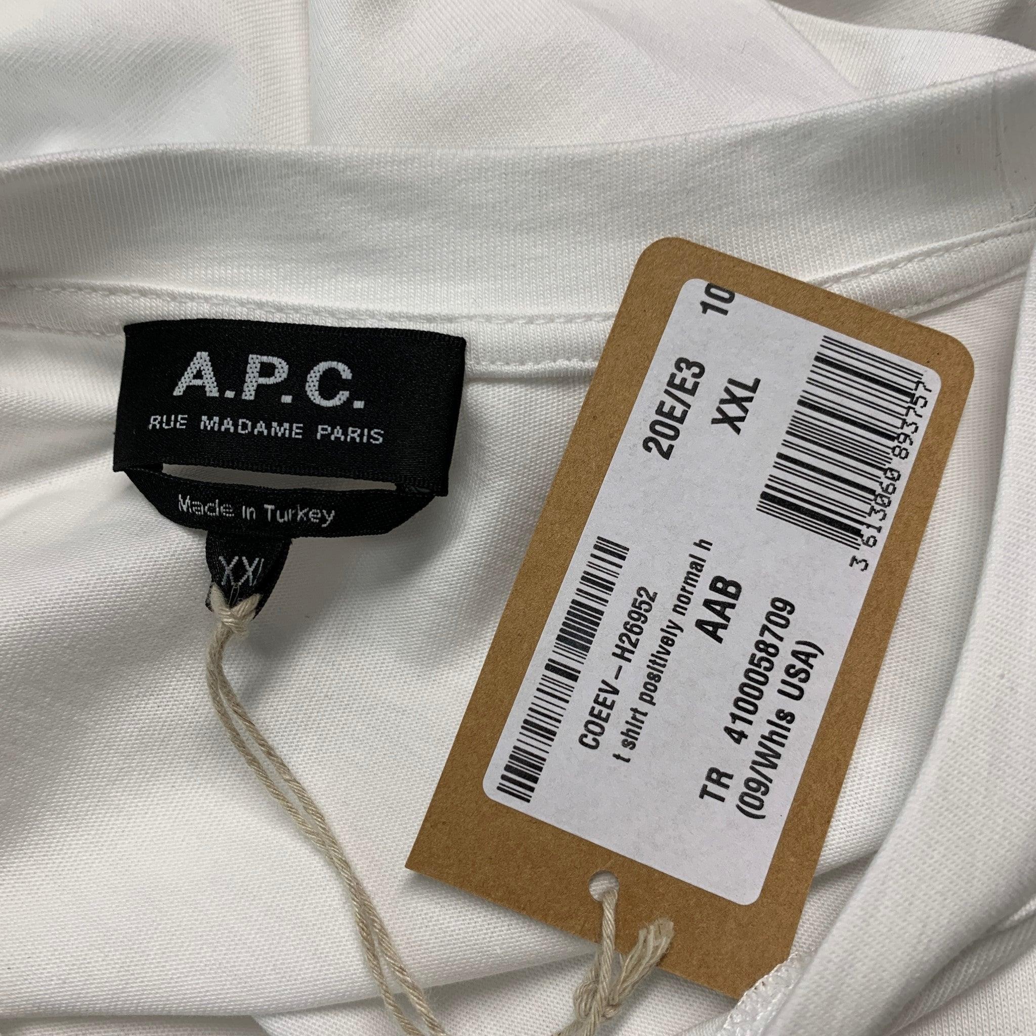 A.P.C. Size XXL White Embroidery Cotton Crew-Neck T-shirt For Sale 1