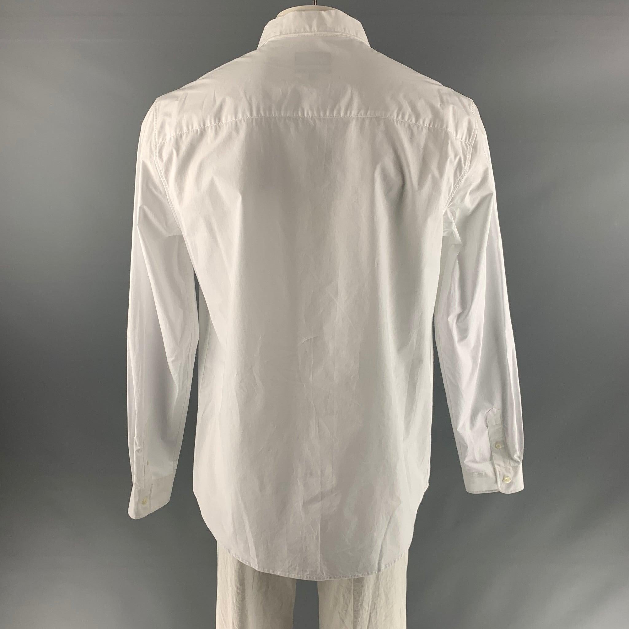 A.P.C. Size XXL White Solid Cotton Button Up Long Sleeve Shirt In Good Condition For Sale In San Francisco, CA