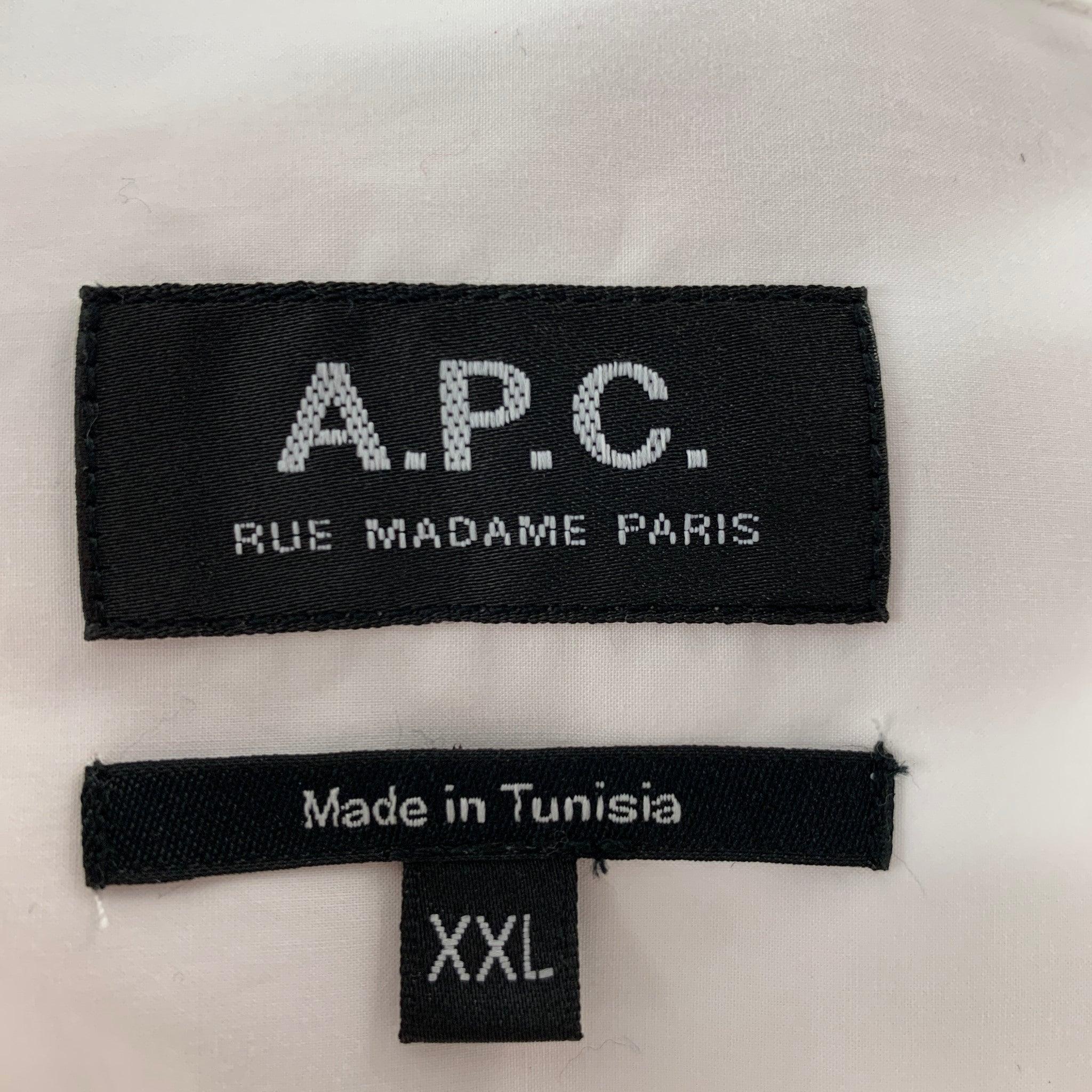 Men's A.P.C. Size XXL White Solid Cotton Button Up Long Sleeve Shirt For Sale