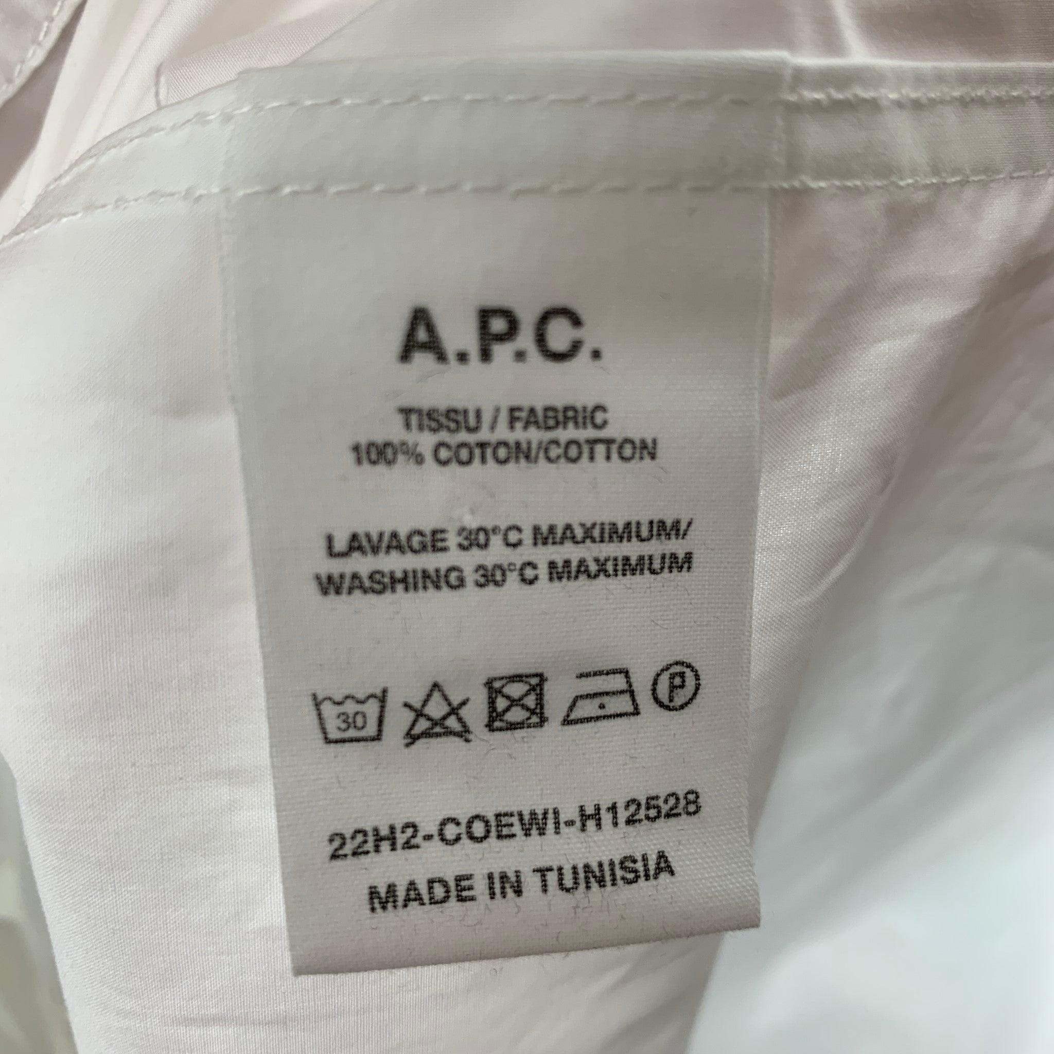 A.P.C. Size XXL White Solid Cotton Button Up Long Sleeve Shirt For Sale 1