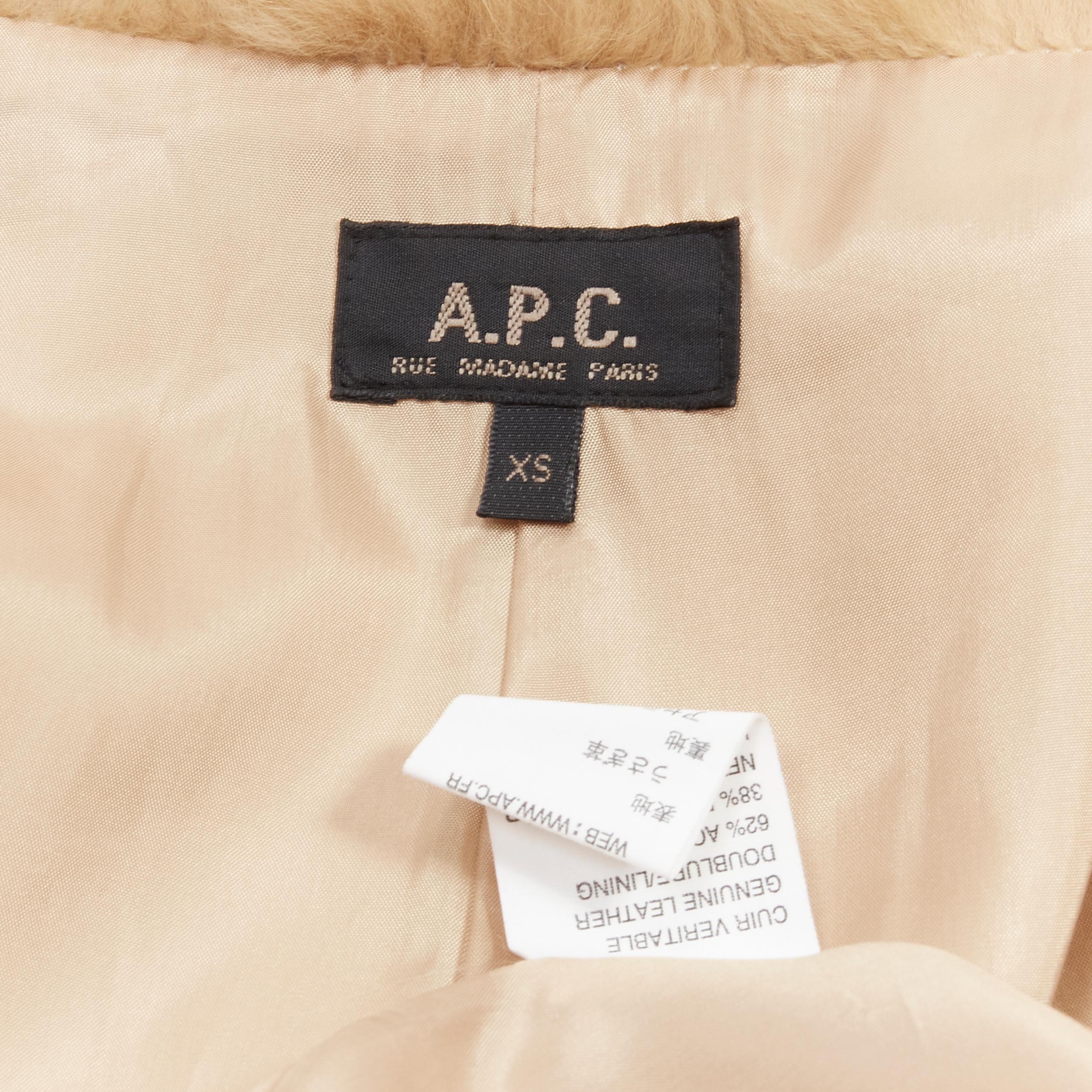 APC tan brown genuine fur gold-tone buttons winter coat jacket XS For Sale 5