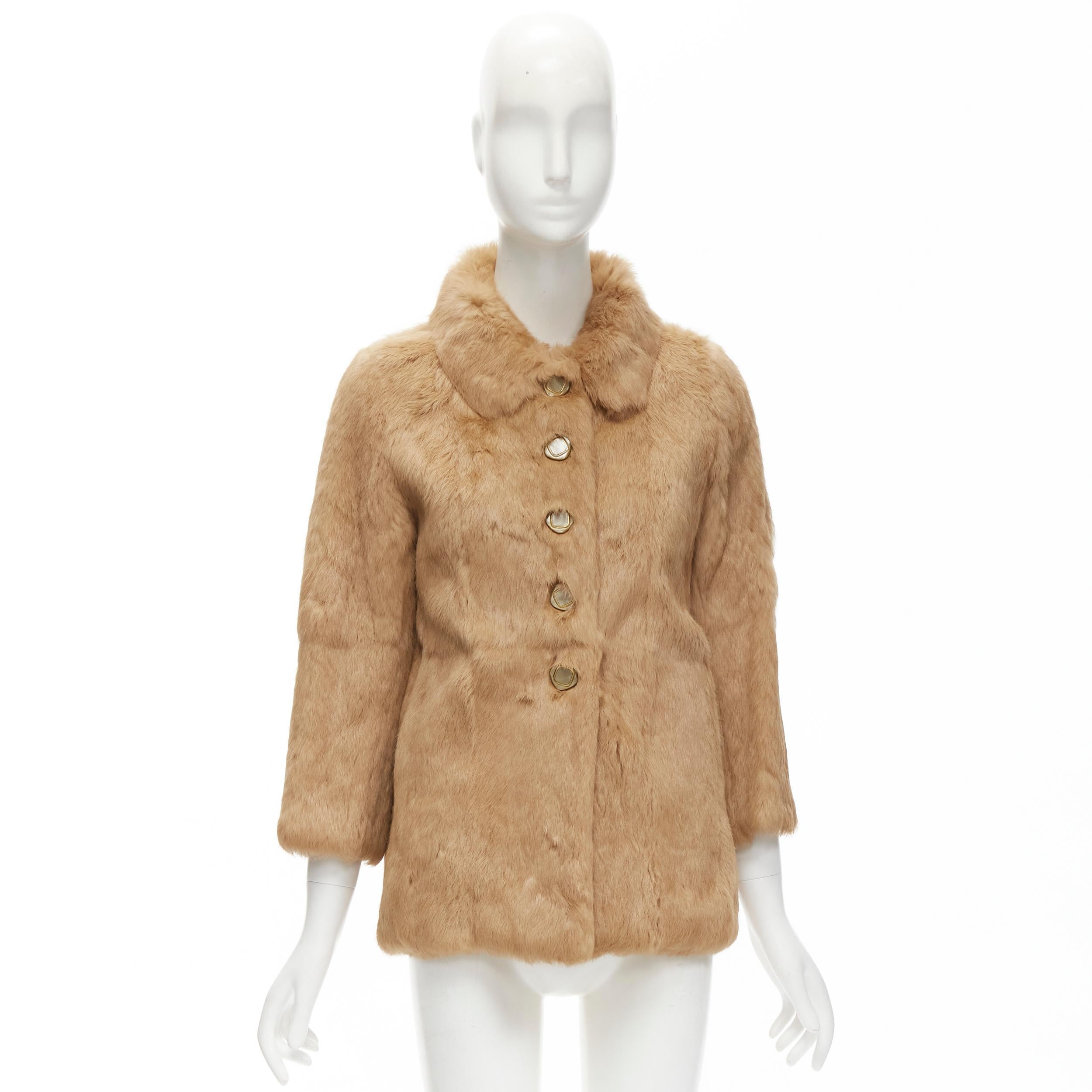 APC tan brown genuine fur gold-tone buttons winter coat jacket XS For Sale 6