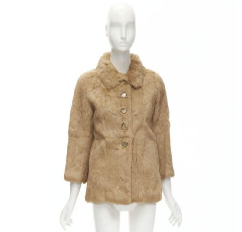 APC tan brown genuine fur gold-tone buttons winter coat jacket XS For Sale 6