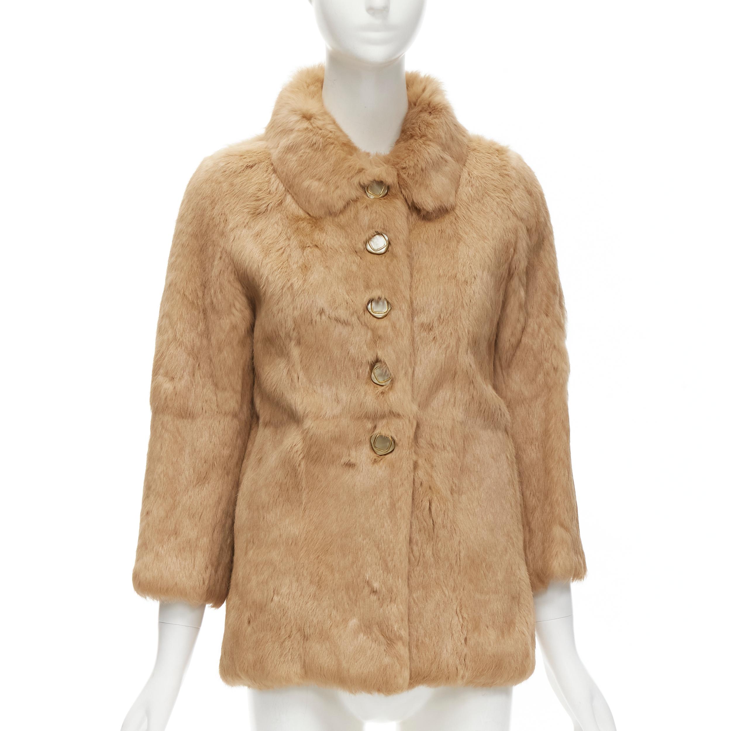 Brown APC tan brown genuine fur gold-tone buttons winter coat jacket XS For Sale