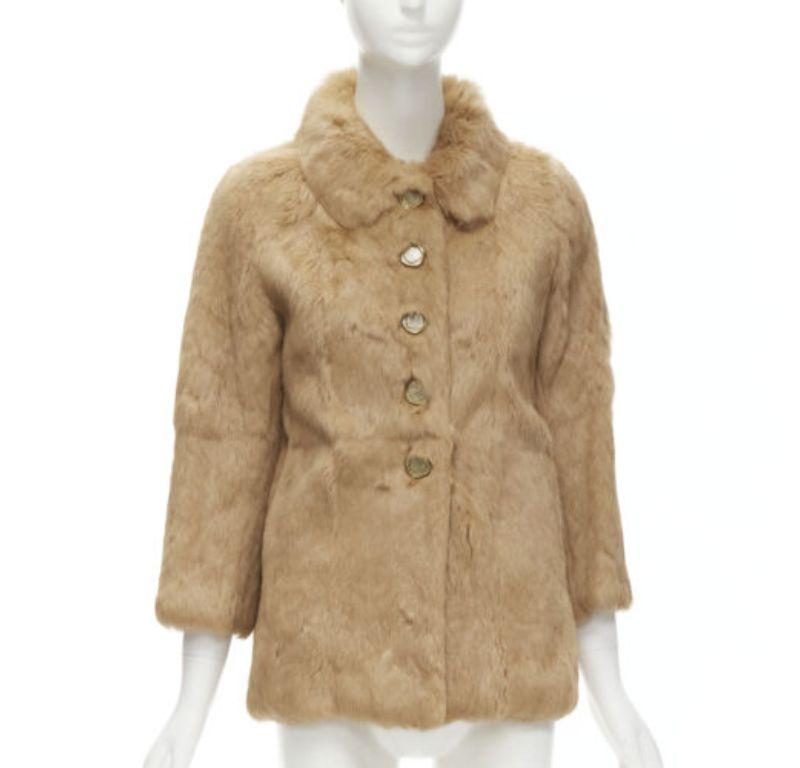 Brown APC tan brown genuine fur gold-tone buttons winter coat jacket XS For Sale
