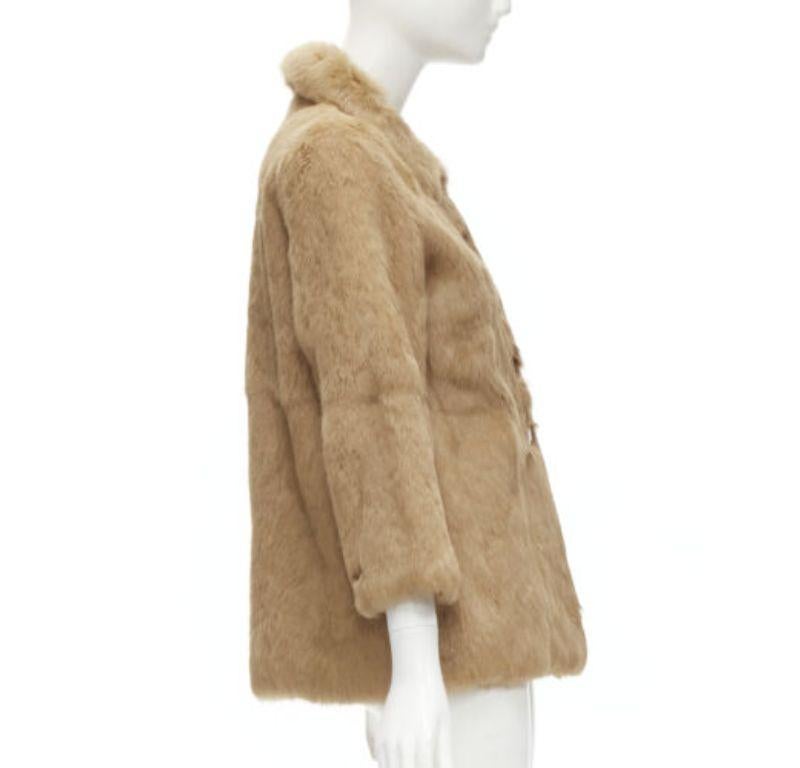Women's APC tan brown genuine fur gold-tone buttons winter coat jacket XS For Sale