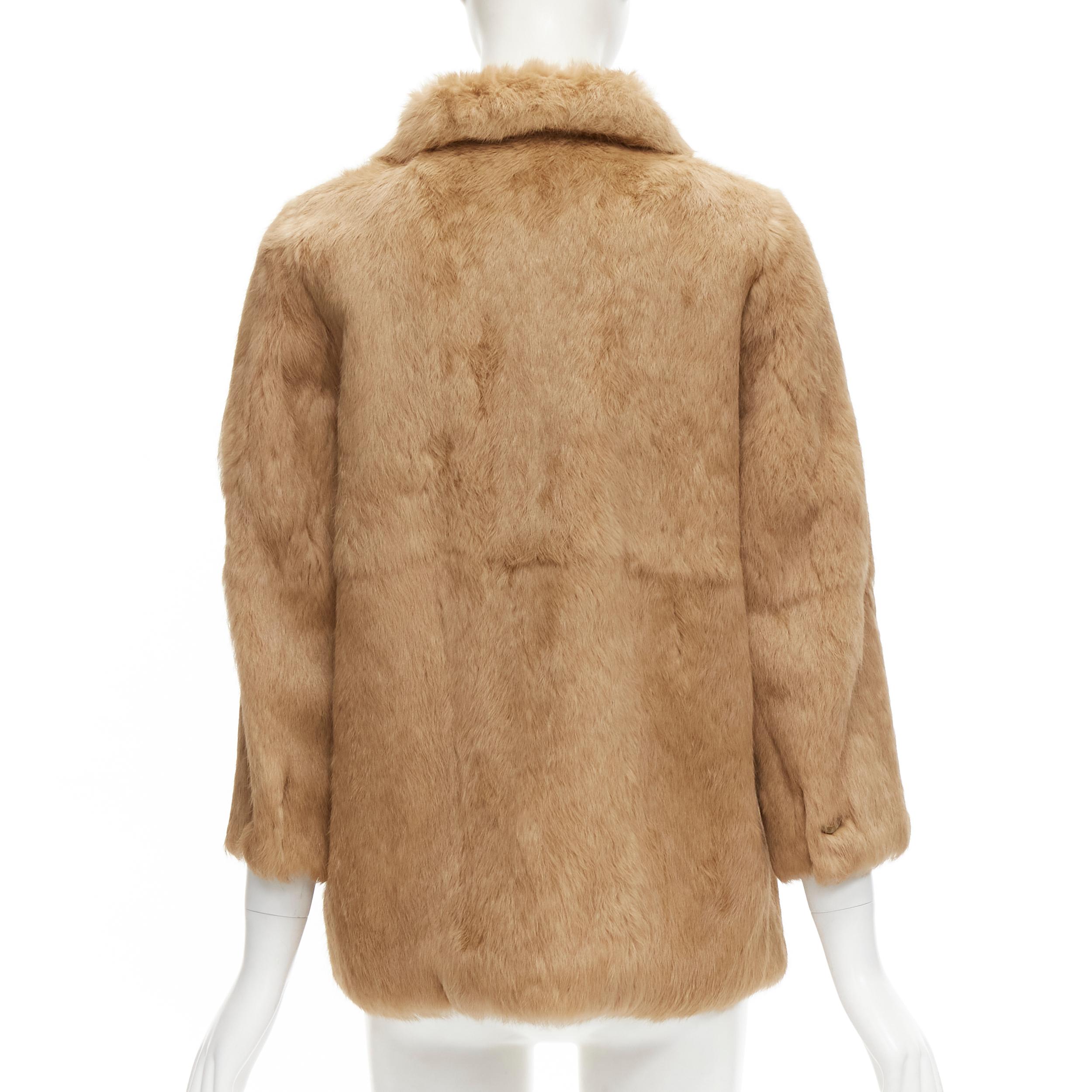 APC tan brown genuine fur gold-tone buttons winter coat jacket XS For Sale 1