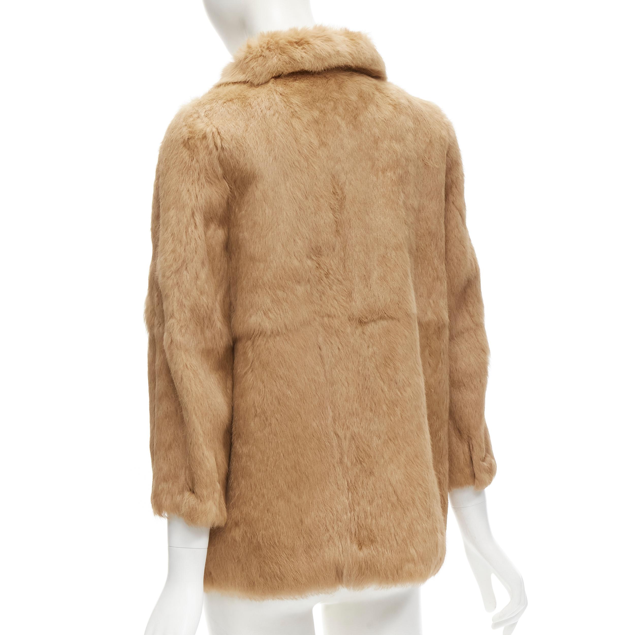 APC tan brown genuine fur gold-tone buttons winter coat jacket XS For Sale 2
