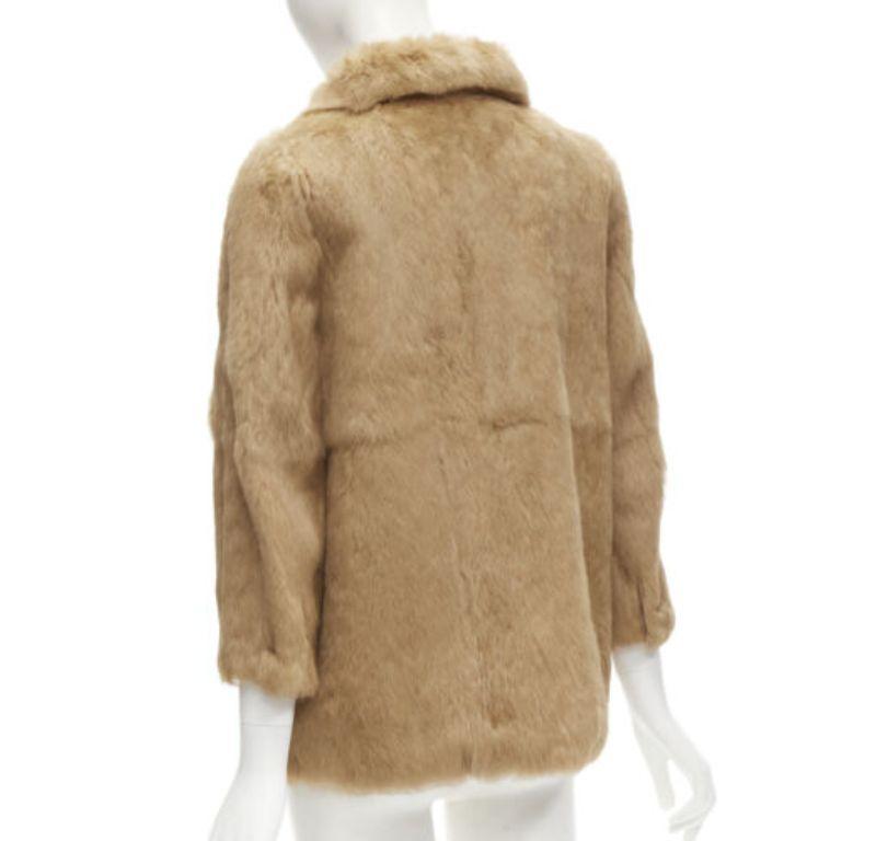 APC tan brown genuine fur gold-tone buttons winter coat jacket XS For Sale 2