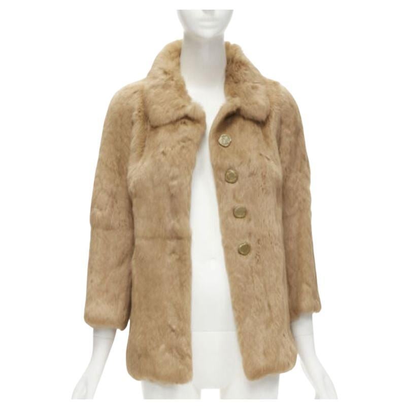 APC tan brown genuine fur gold-tone buttons winter coat jacket XS For Sale