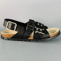 A.P.C. x SACAI Size 11 Jules Black Silver Leather Grommets Sandals