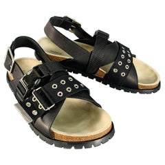 A.P.C. x SACAI Size 11 Jules Black Silver Leather Grommets Sandals