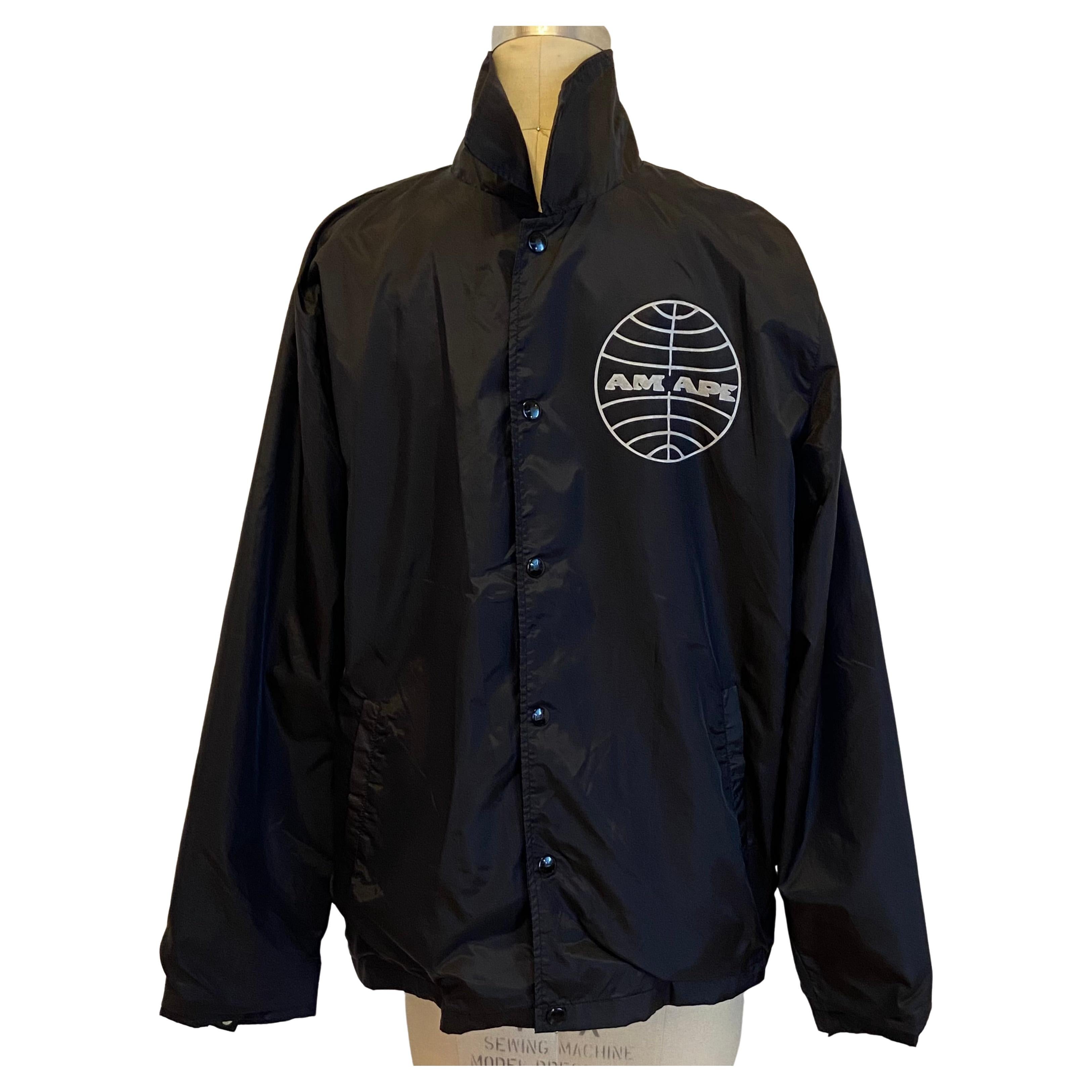 Ape "Limited Edition" Lined Black "Pan Am" Nylon Snap-Front Jacket For Sale