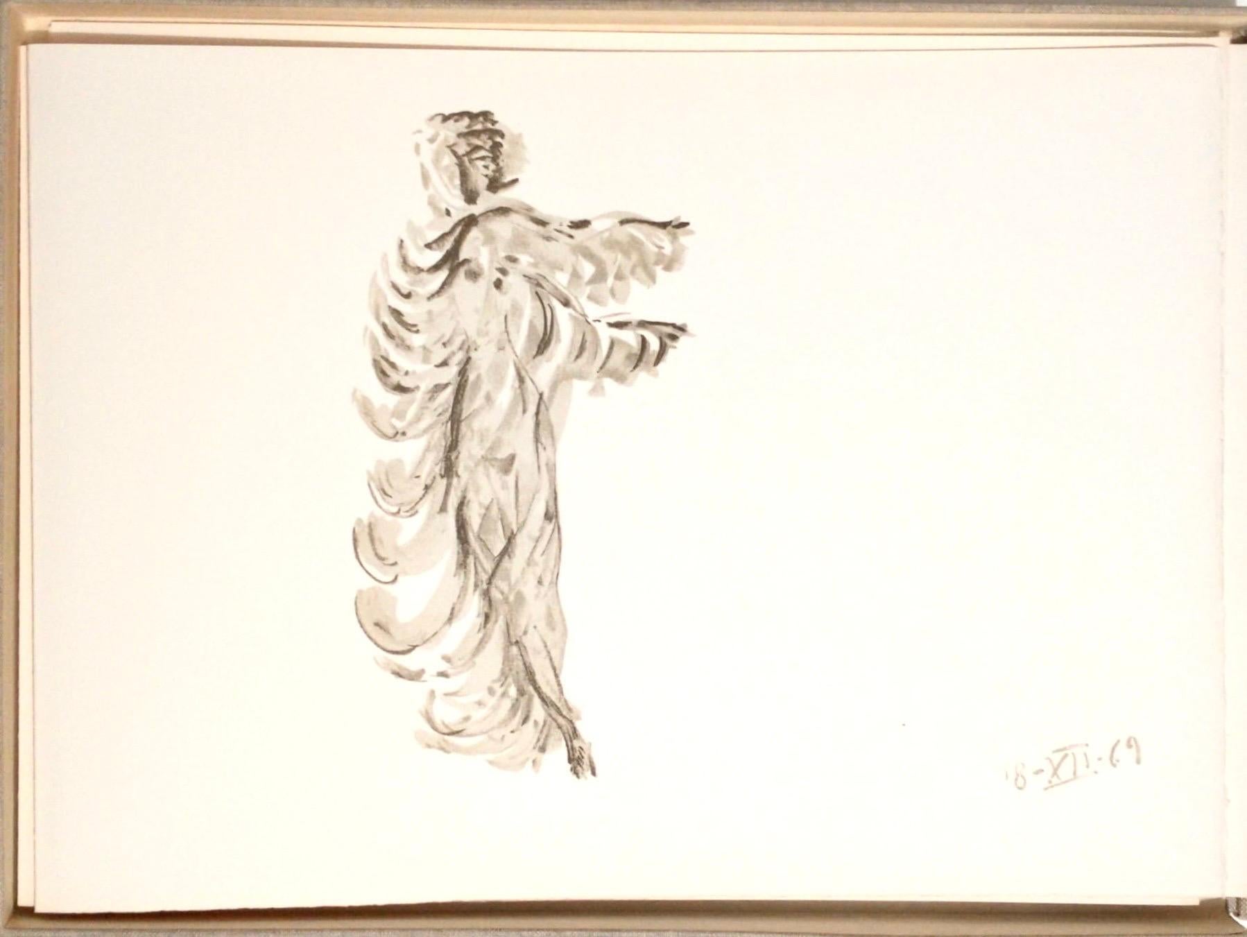 Apeles Fenosa Scultore spagnolo Mourlot Litografia Figure espressioniste astratte - Figurative Print Beige di Apelles Fenosa