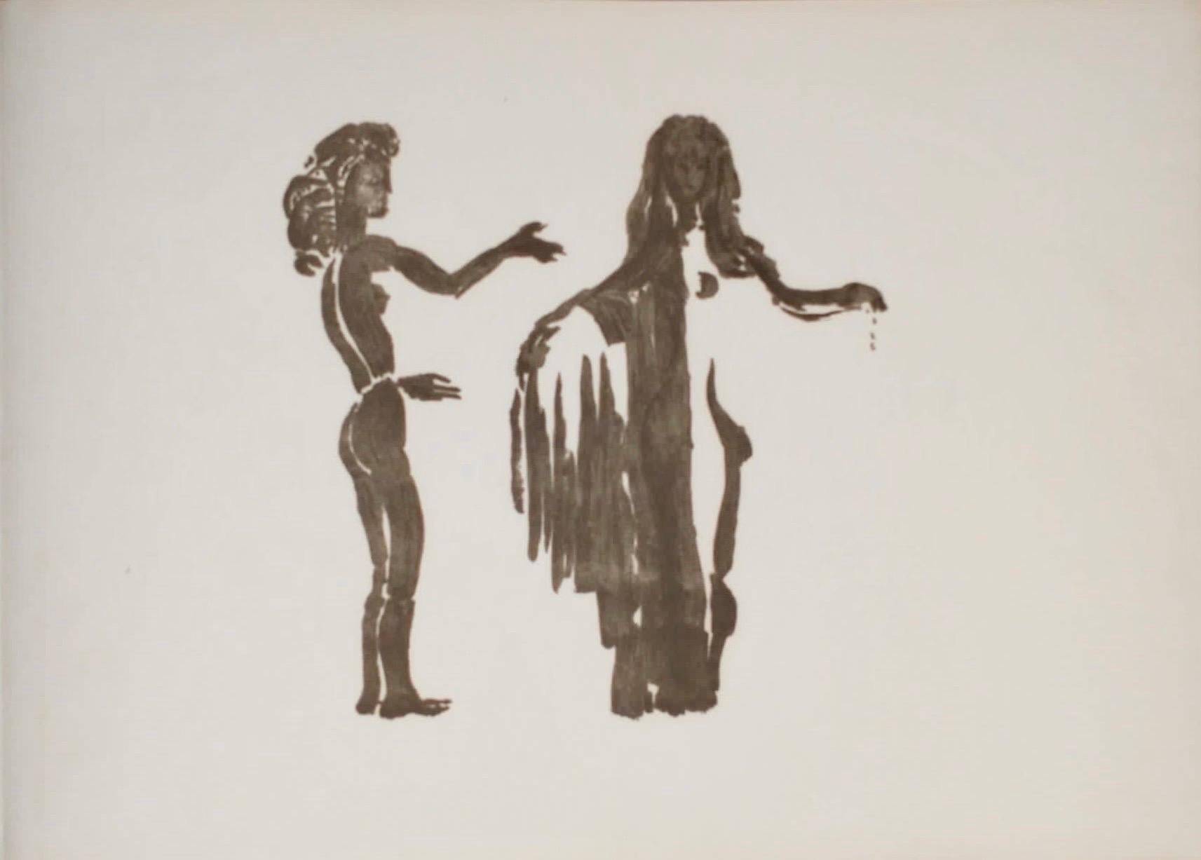 Apeles Fenosa Spanischer Bildhauer Mourlot Lithographie Abstrakt-expressionistische Figuren des Apeles Fenosa (Beige), Nude Print, von Apelles Fenosa