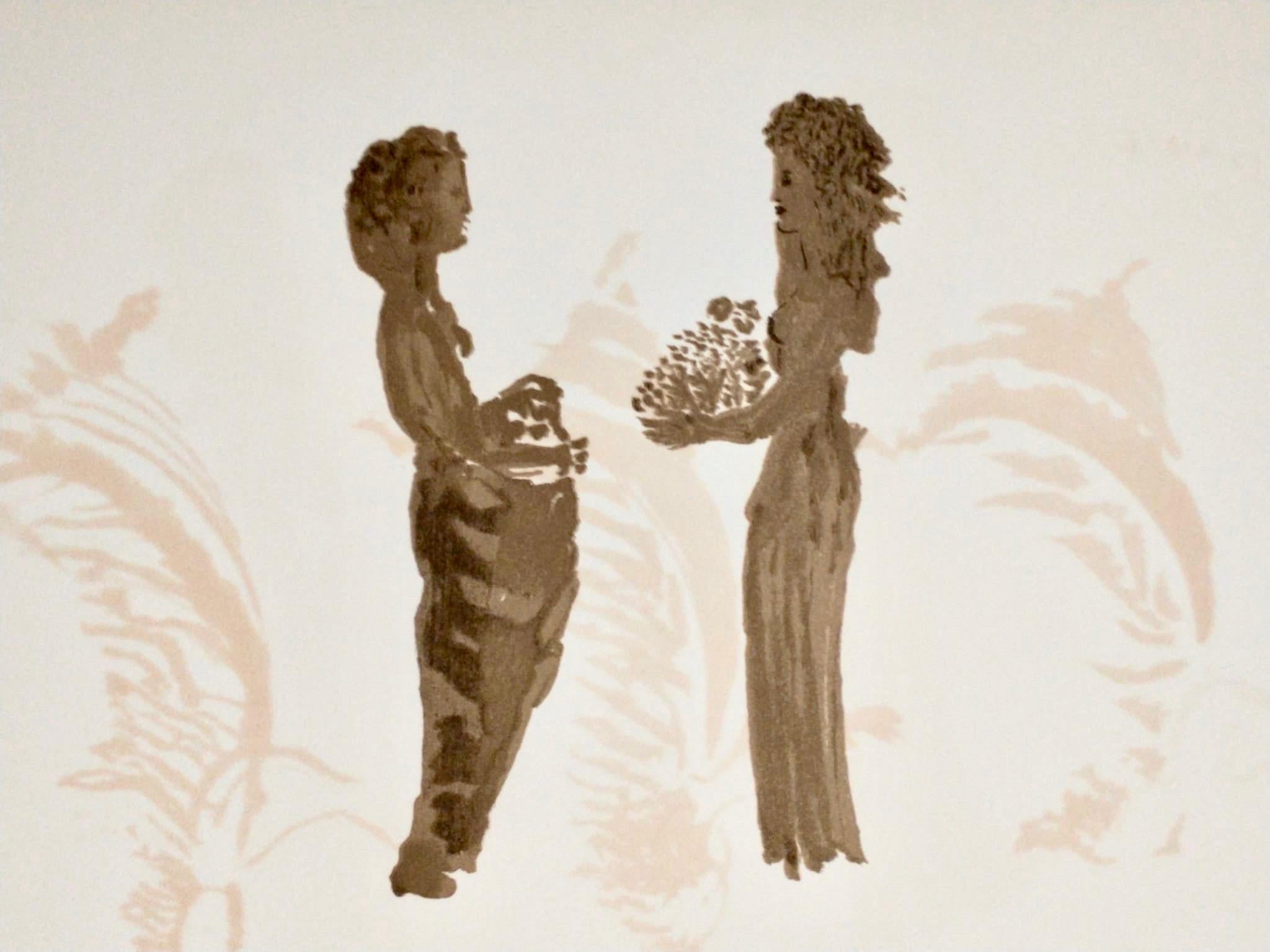 Apeles Fenosa Spanischer Bildhauer Mourlot Lithographie Abstrakt-expressionistische Figuren des Apeles Fenosa (Weiß), Figurative Print, von Apelles Fenosa