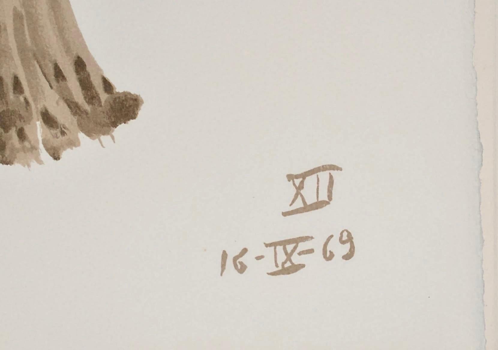 Apeles Fenosa Spanischer Bildhauer Mourlot Lithographie Abstrakt-expressionistische Figuren des Apeles Fenosa (Beige), Nude Print, von Apelles Fenosa