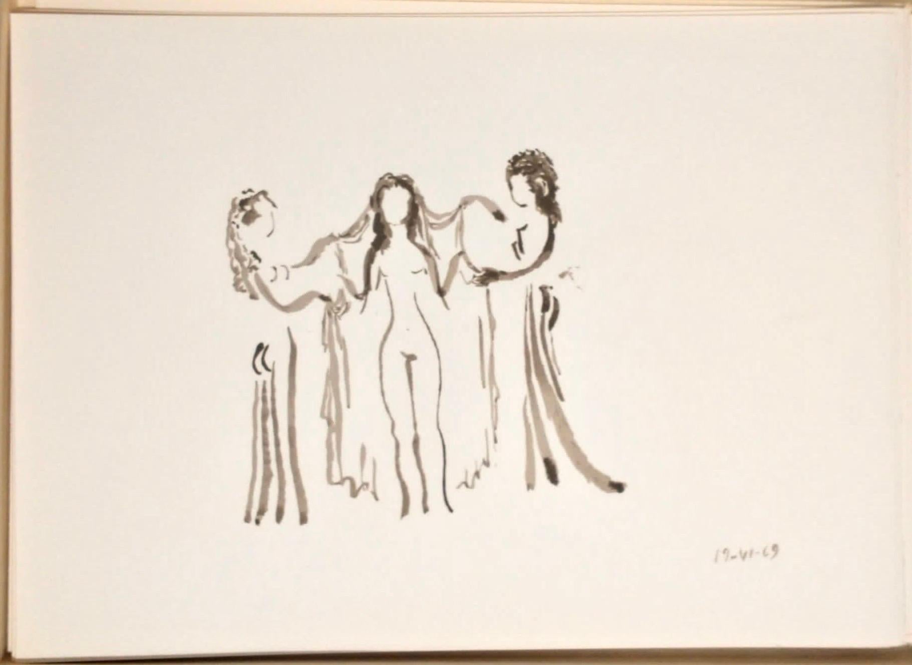 Apeles Fenosa Spanischer Bildhauer Mourlot Lithographie Abstrakt-expressionistische Figuren des Apeles Fenosa (Weiß), Nude Print, von Apelles Fenosa