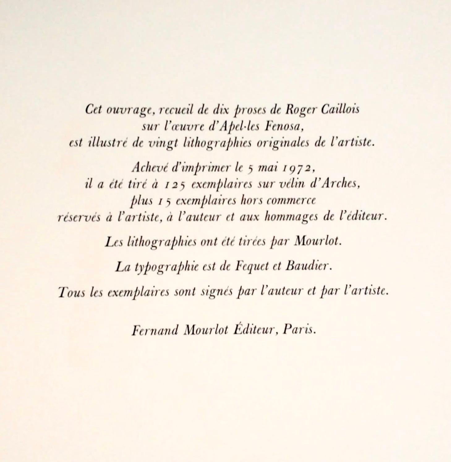 Ce document est tiré d'une édition limitée et signée à la main (édition de 125 exemplaires).  lithographies in-folio ou pleine page, certaines comportant un poème au verso. Les feuilles individuelles ne sont ni signées ni numérotées. Cette annonce