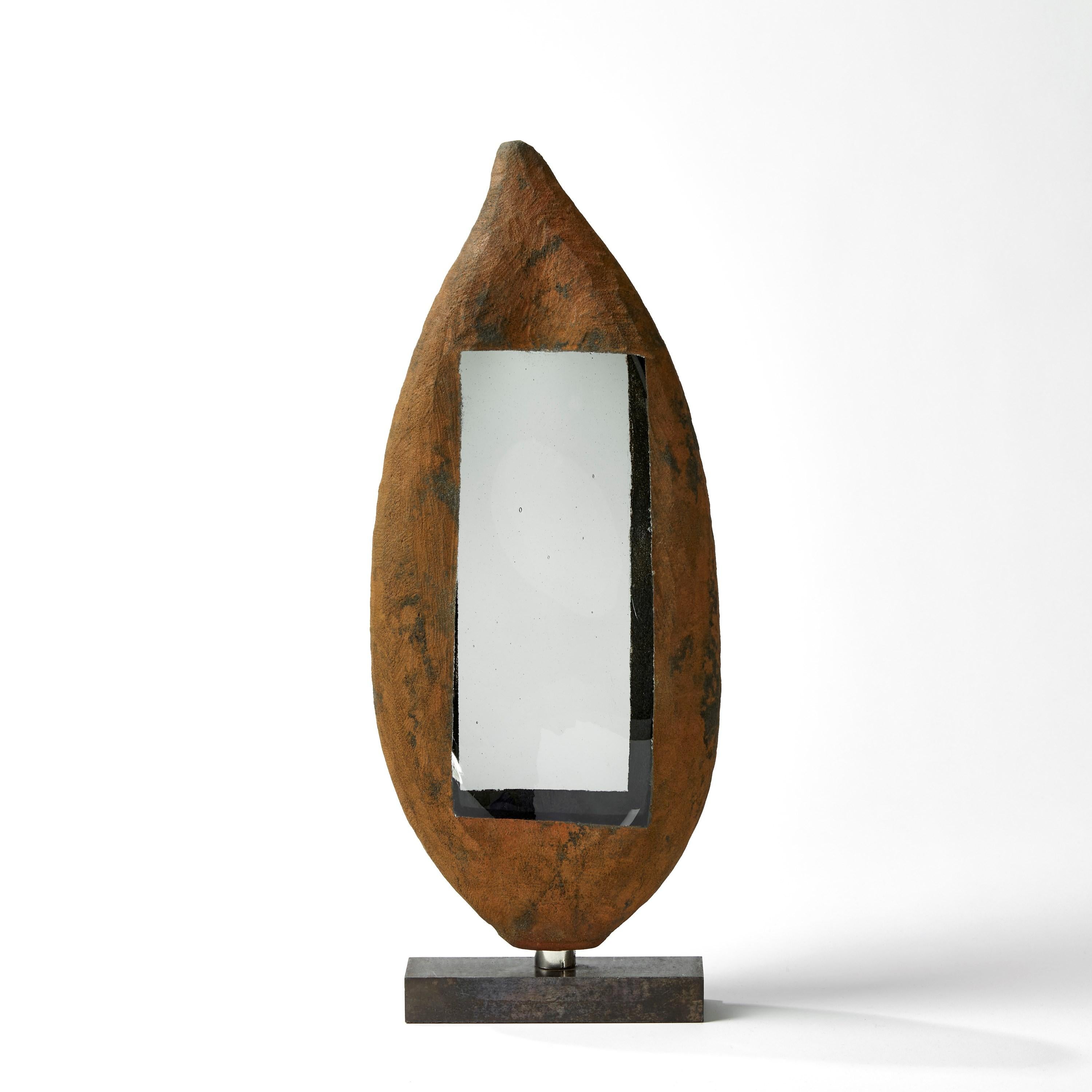 Organic Modern Apertura Slate 04, Grey & Rust Glass and Steel Abstract Sculpture by Jon Lewis For Sale