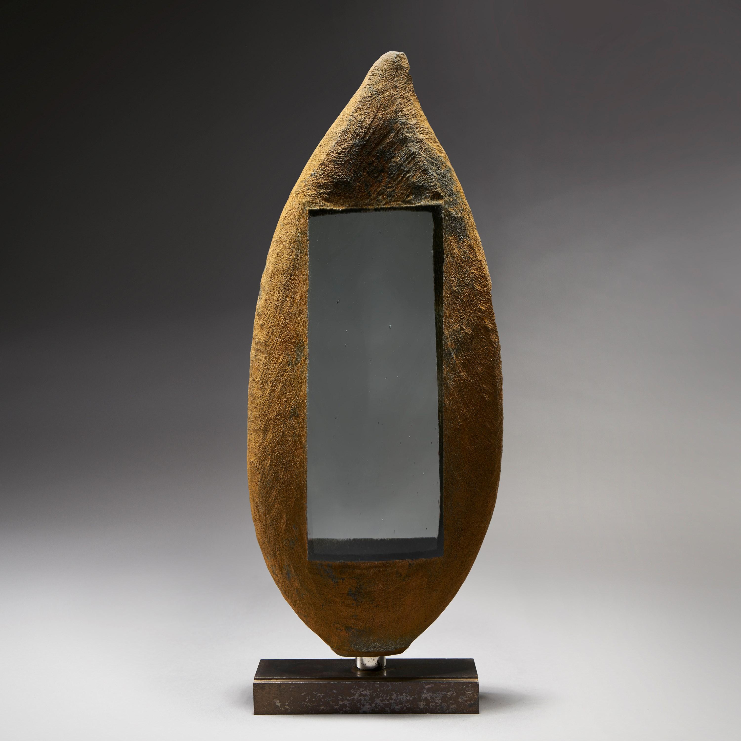 Hand-Crafted Apertura Slate 04, Grey & Rust Glass and Steel Abstract Sculpture by Jon Lewis For Sale