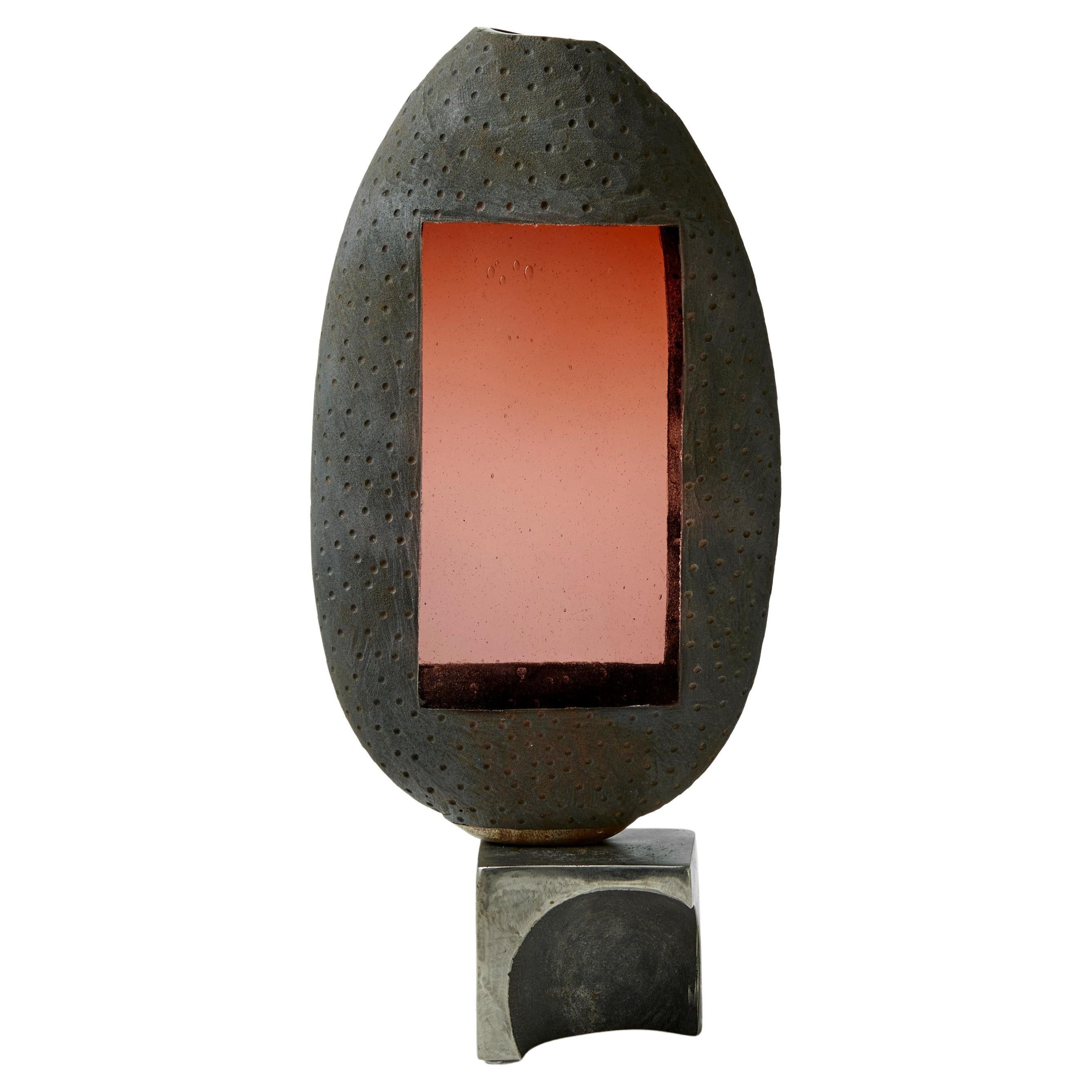 Apertura Smokey Peach 08, a Pink & Grey Glass and Steel Sculpture by Jon Lewis