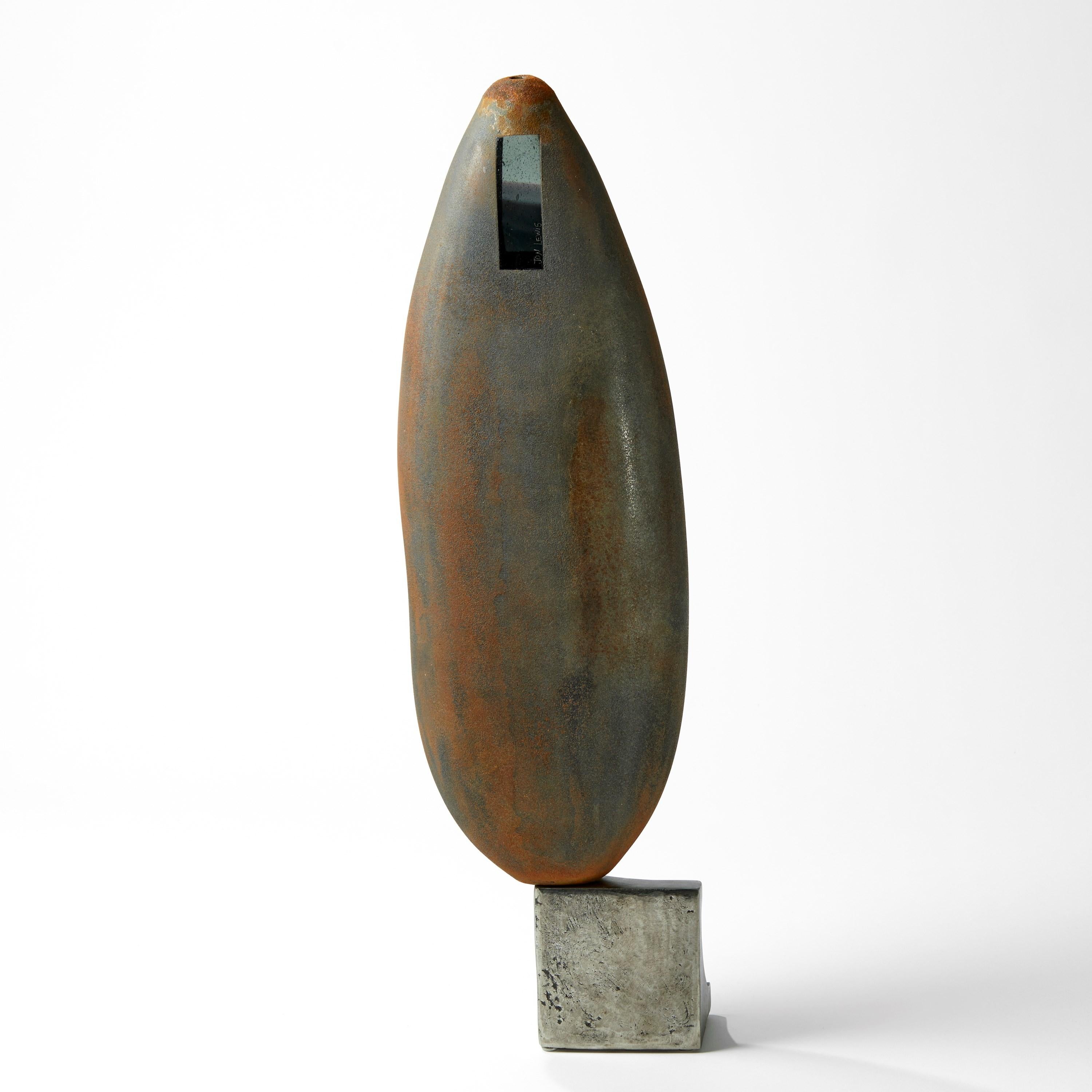 Organic Modern Apertura Stone Grey 07, a Rust & Grey Glass and Steel Sculpture by Jon Lewis For Sale