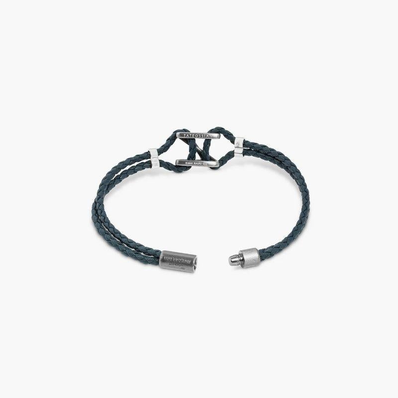 Men's Apex Bracelet in Ruthenium Plated Sterling Silver with Black Leather For Sale