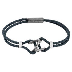 Apex Bracelet in Ruthenium Plated Sterling Silver with Black Leather