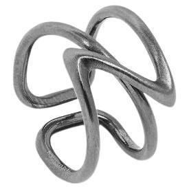 Apex Ring in Brushed Black Ruthenium Plated Sterling Silver, Size S For Sale