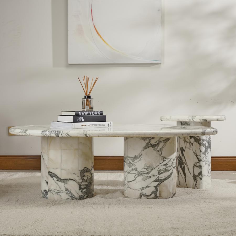 Moderne Table centrale Apfel en Arabescato Table en vente