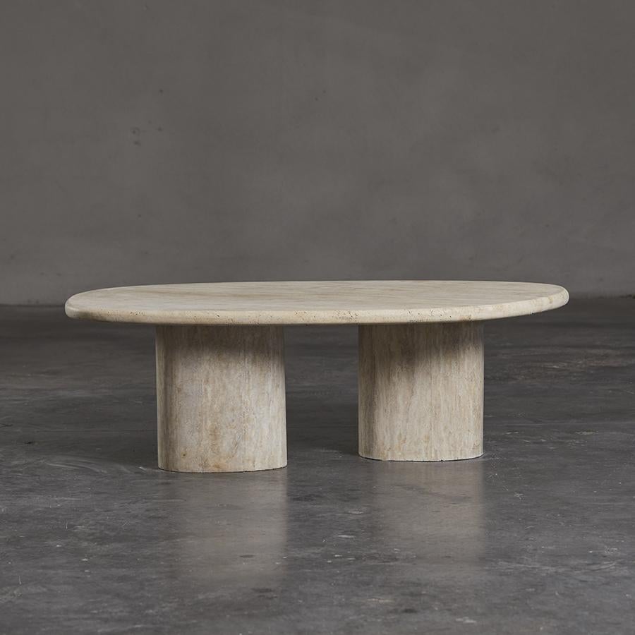 Hand-Carved Apfel Center Table in Travertine Marble For Sale