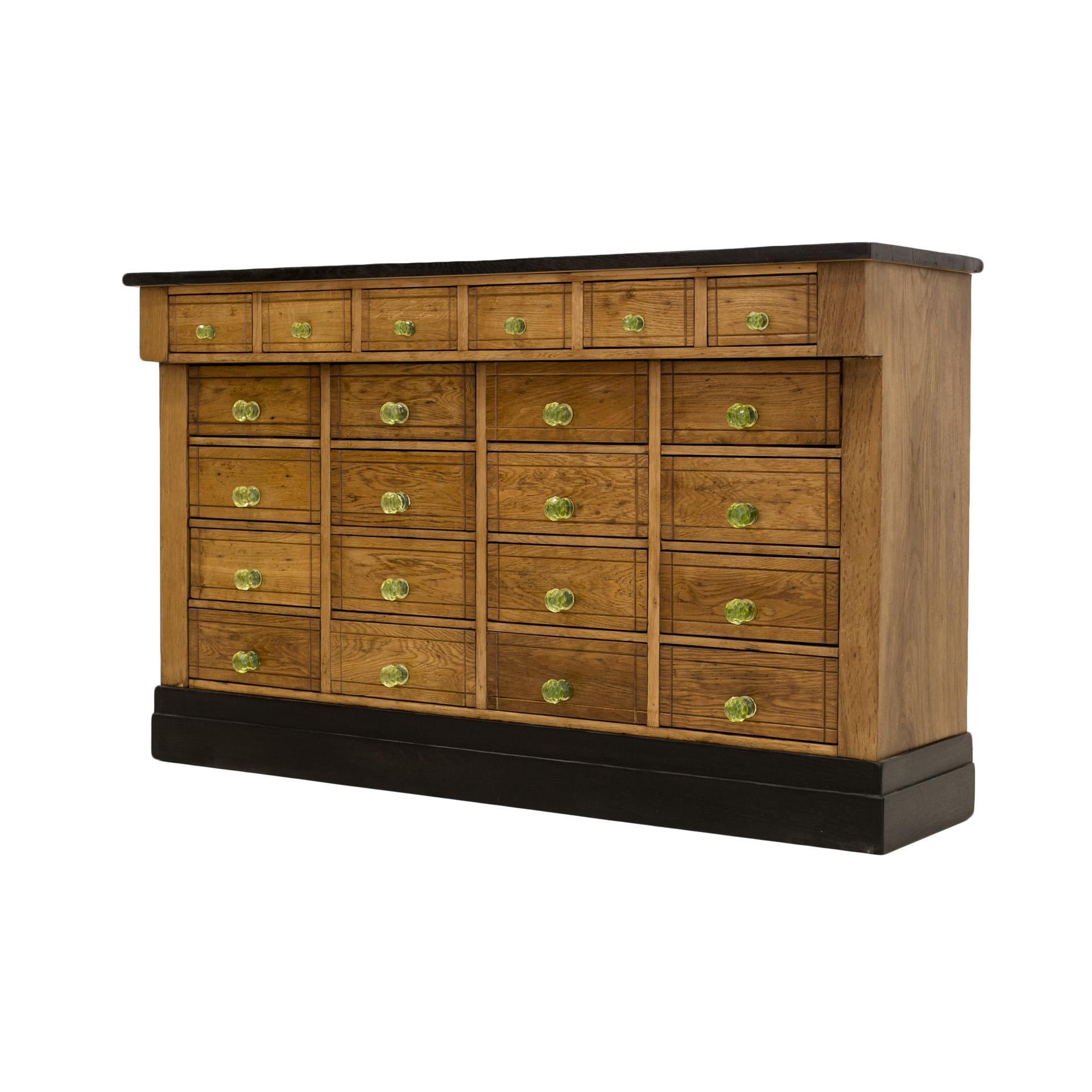Polish Apothecary Chest of Drawers, Solid Oak, Late 19th Century