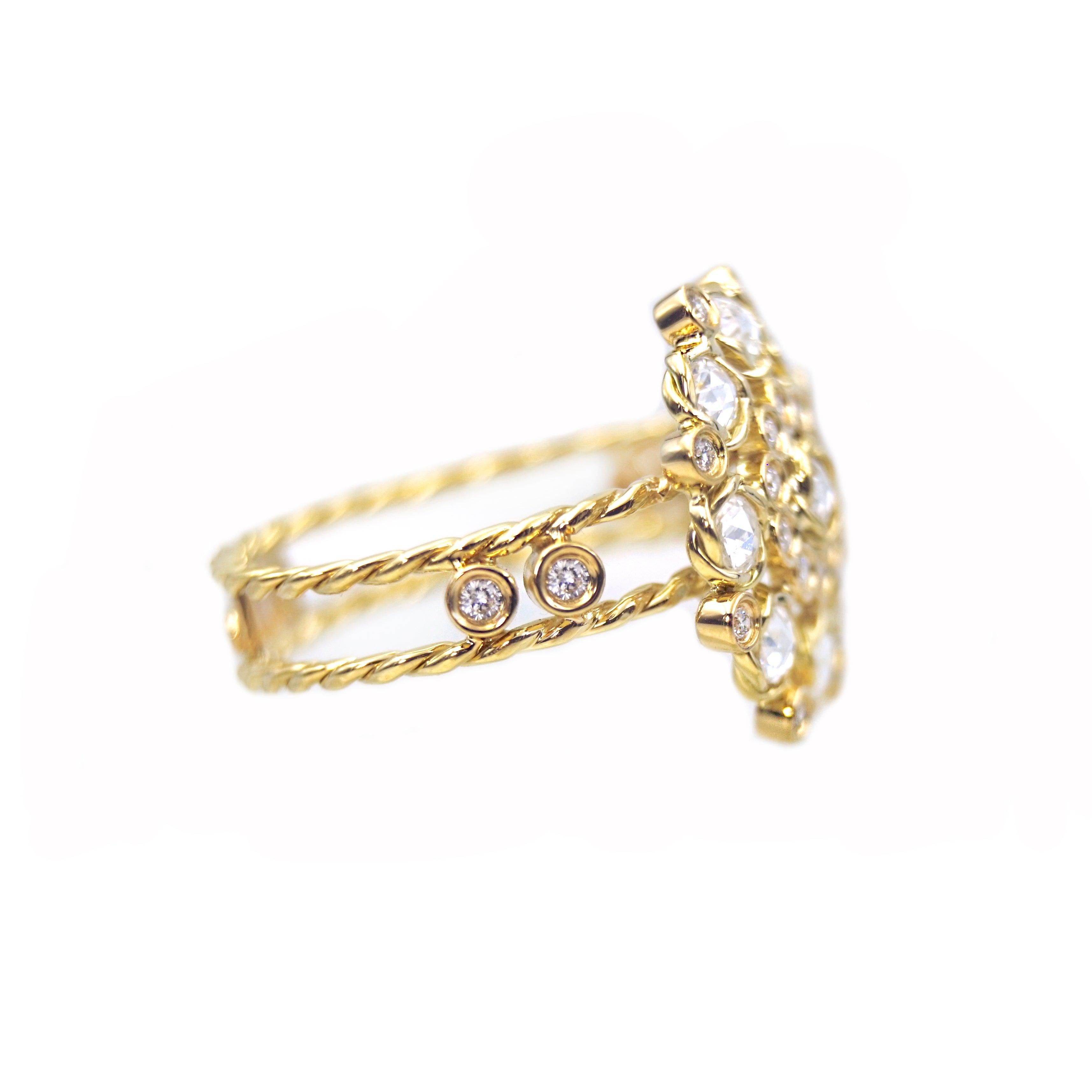 For Sale:  Aphrodite 18K Gold Rose Cut Diamond Cluster Cocktail Ring in-Stock 4