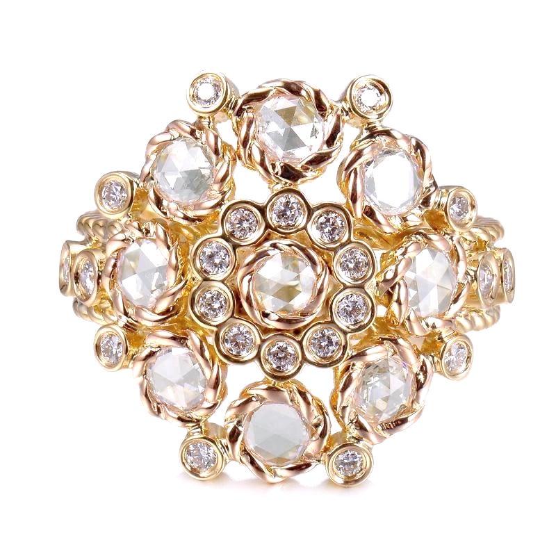 For Sale:  Aphrodite 18K Gold Rose Cut Diamond Cluster Cocktail Ring in-Stock 7