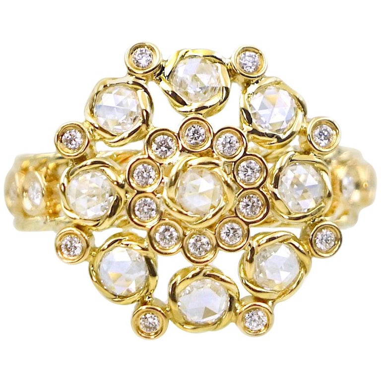 Customizable Aphrodite 18K Gold Rose Cut Diamond Cluster Cocktail Ring ...